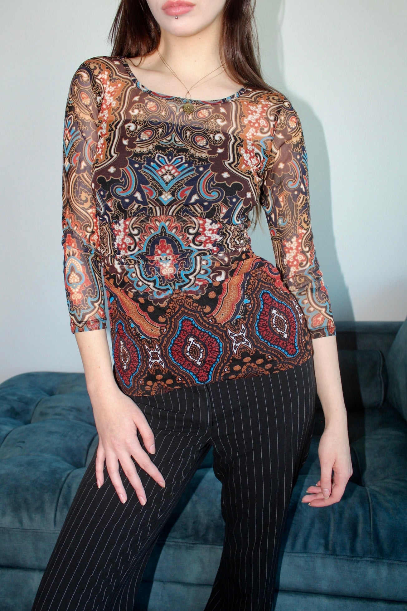 Vintage Retro Paisley Semi-Sheer Knit (S)