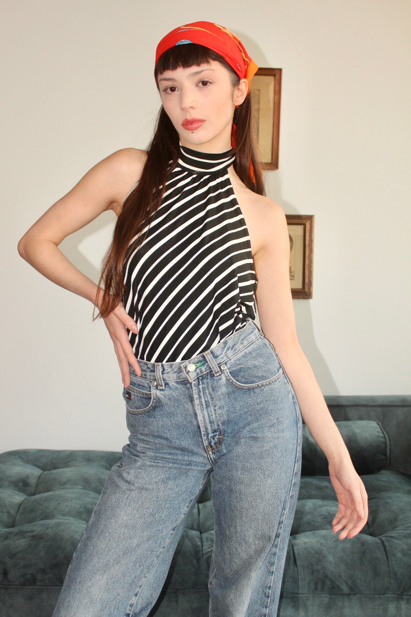 Vintage 90s Groovy Striped Halter Top (M)