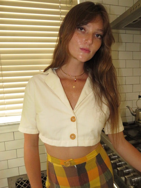 The Cropped Suit Top- Butter Cream