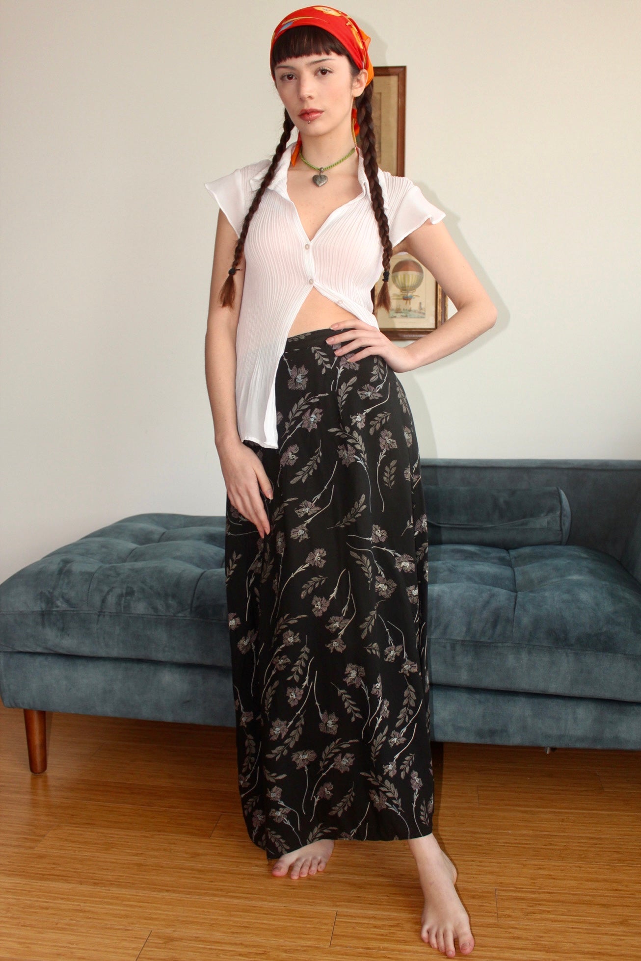 Vintage 90s Lilac Vine Midi Skirt (S)