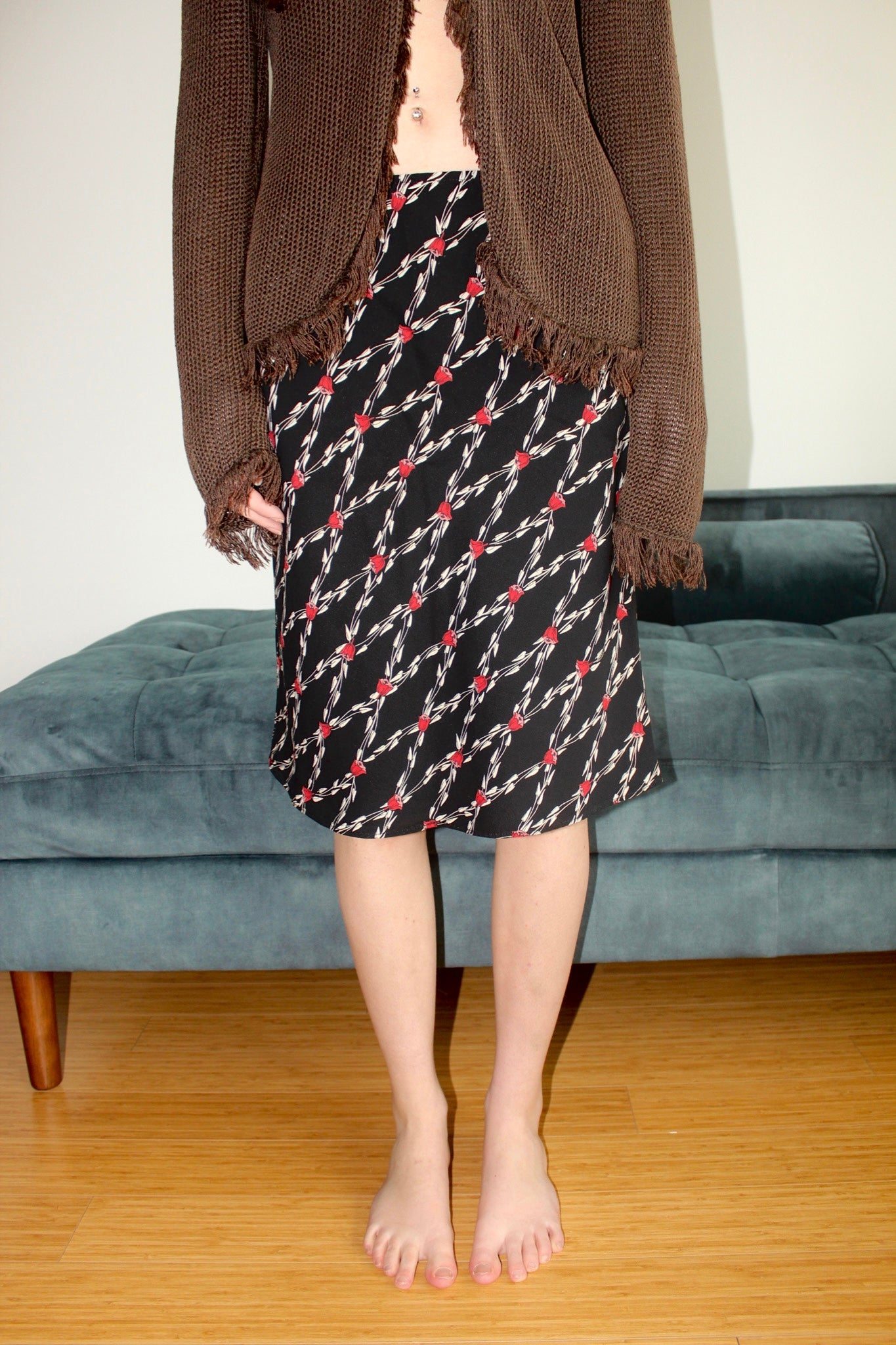 Vintage 90s Rose Vine Midi Skirt (S)