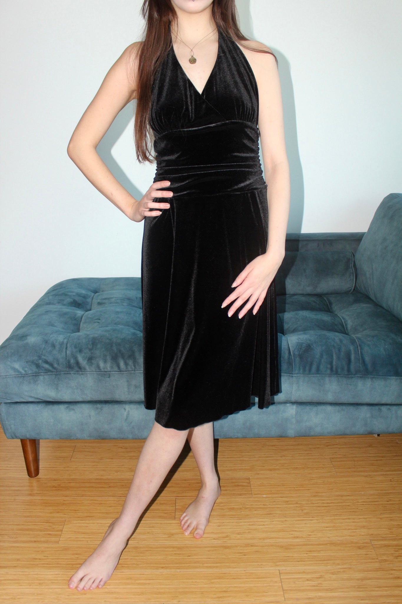 Vintage 90s Velvet Halter Midi Dress (4-6)