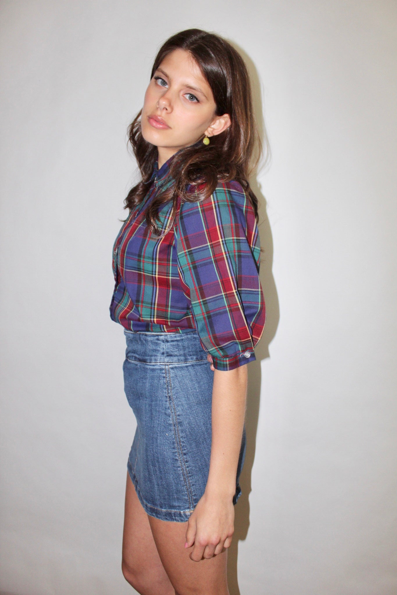 Vintage 90s Puff Plaid Top (S)