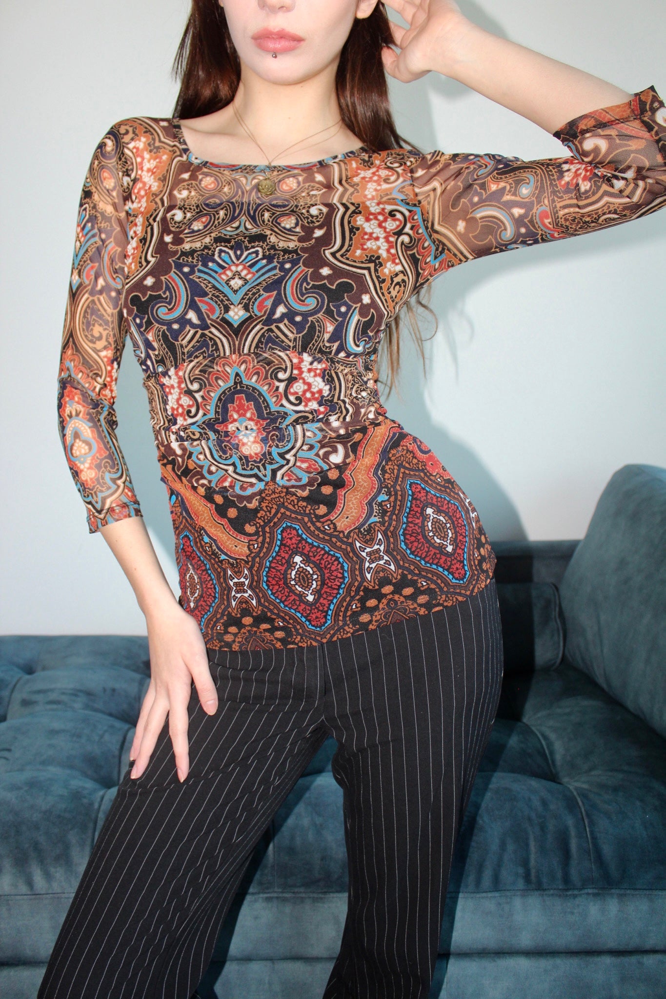 Vintage Retro Paisley Semi-Sheer Knit (S)