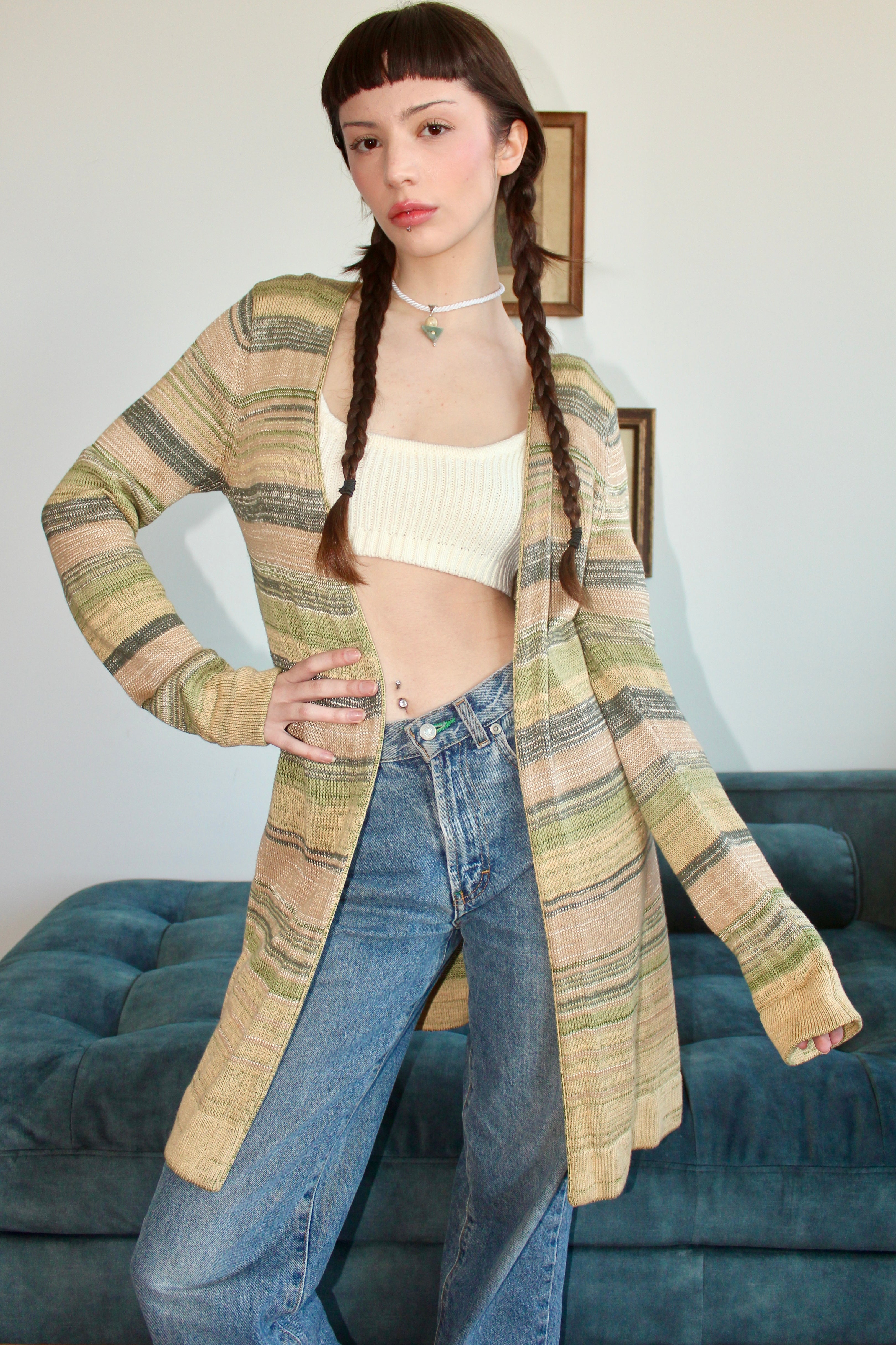 Vintage Retro Striped Longline Knit (S)