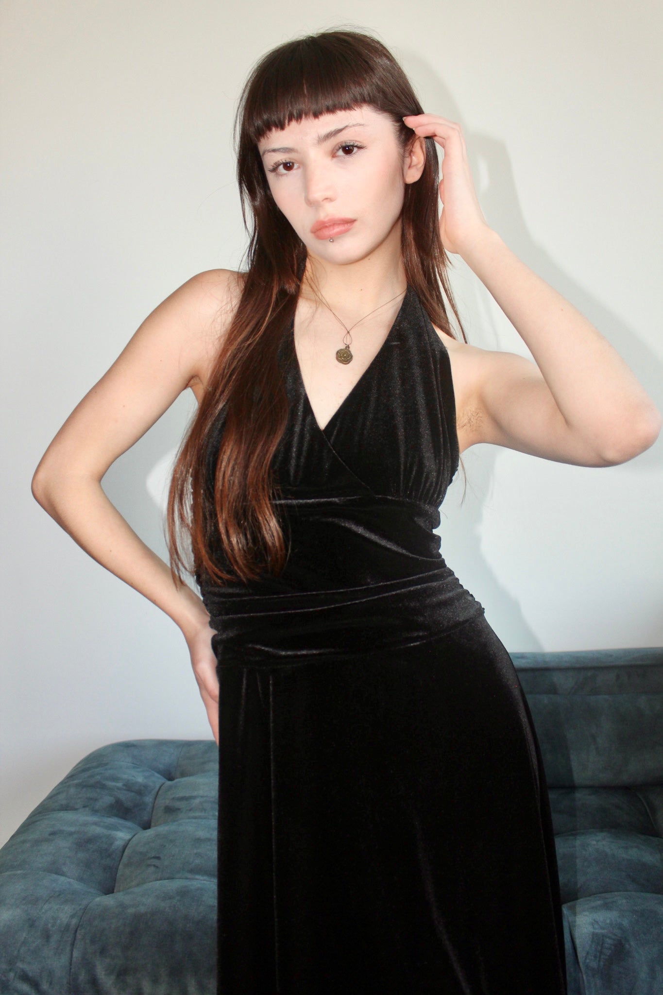 Vintage 90s Velvet Halter Midi Dress (4-6)