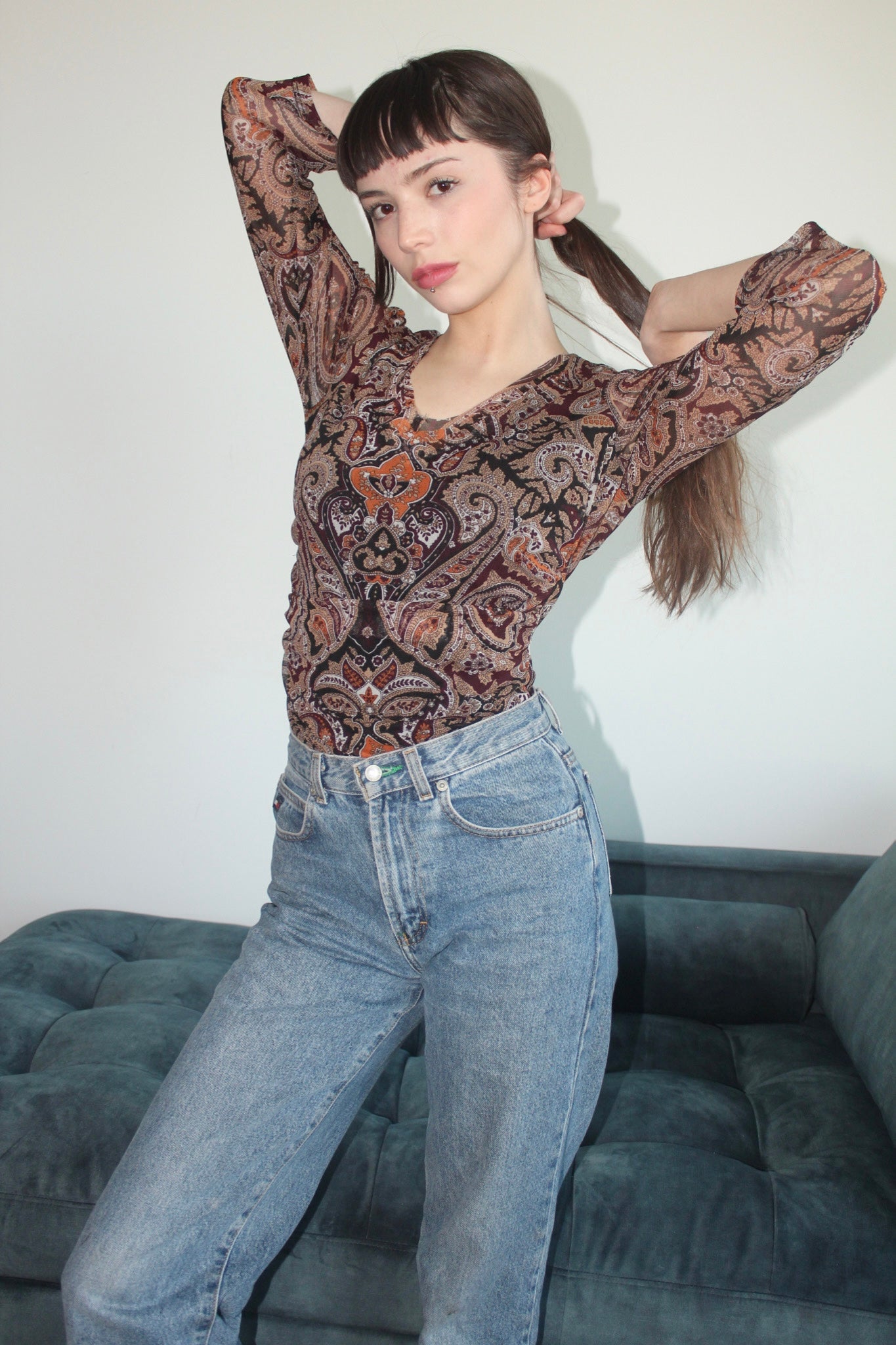 Vintage Sheer Paisley Knit Top (S)