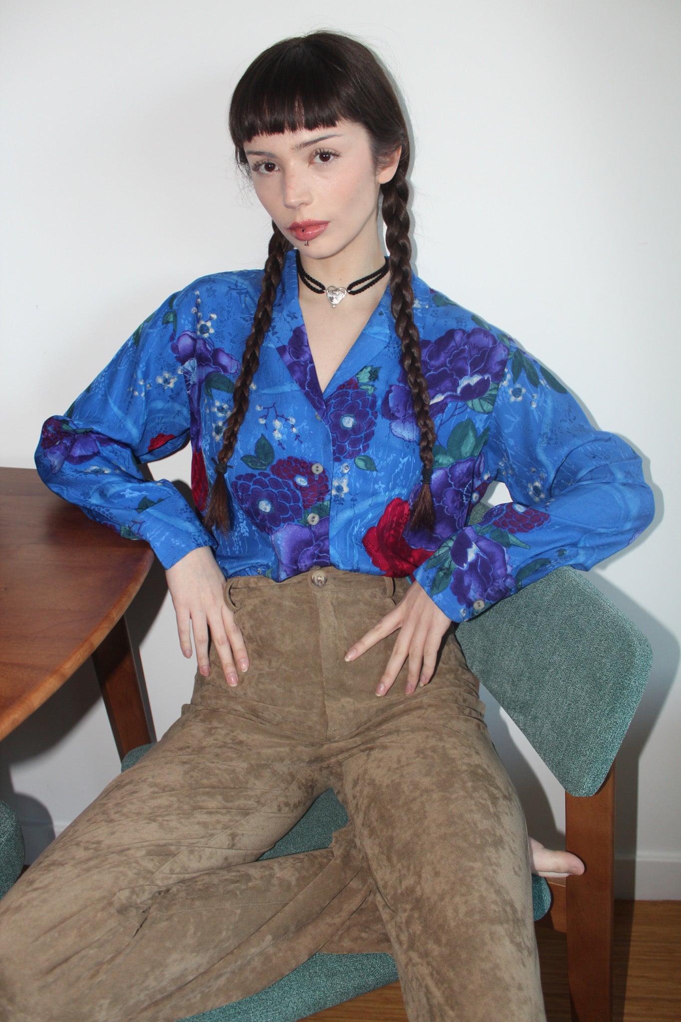Vintage 90s Watercolor Silk Blouse (M)