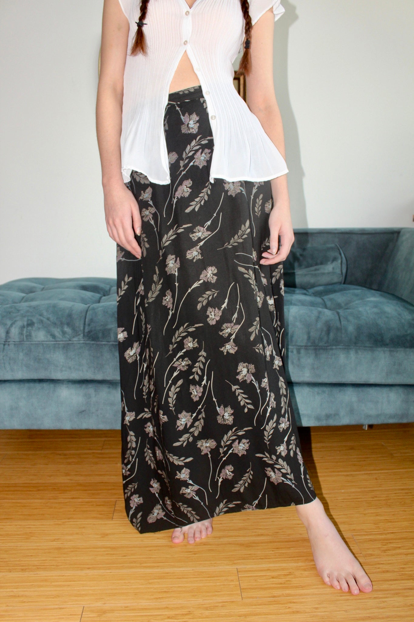 Vintage 90s Lilac Vine Midi Skirt (S)