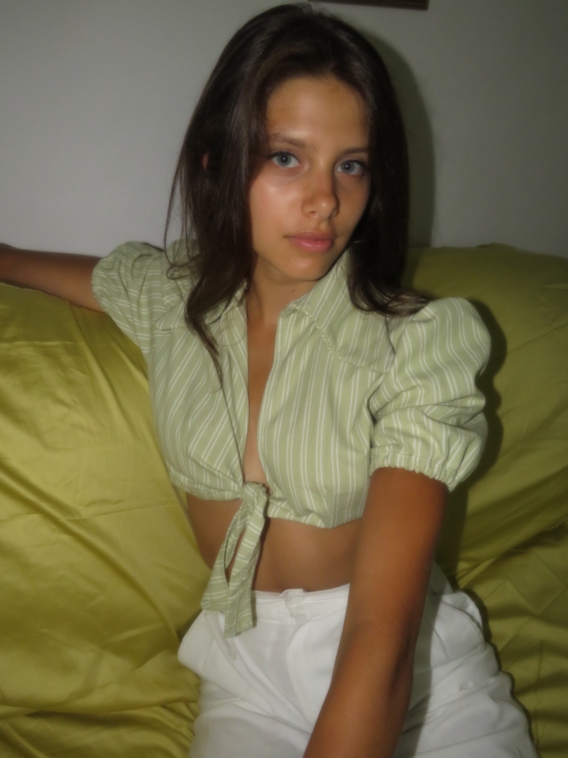 The 60s Spy Top- Leafy Stripe Print