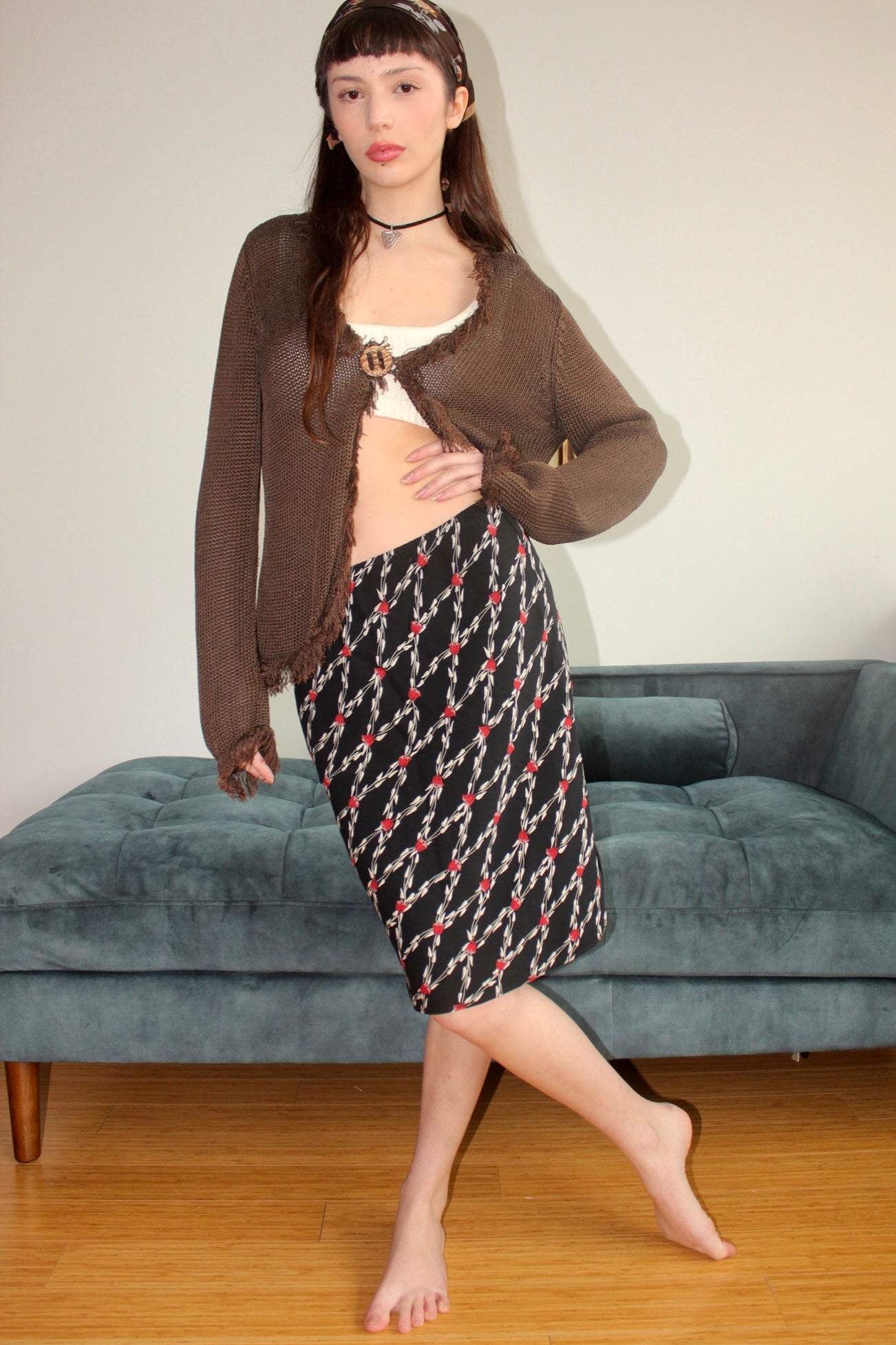 Vintage 90s Rose Vine Midi Skirt (S)
