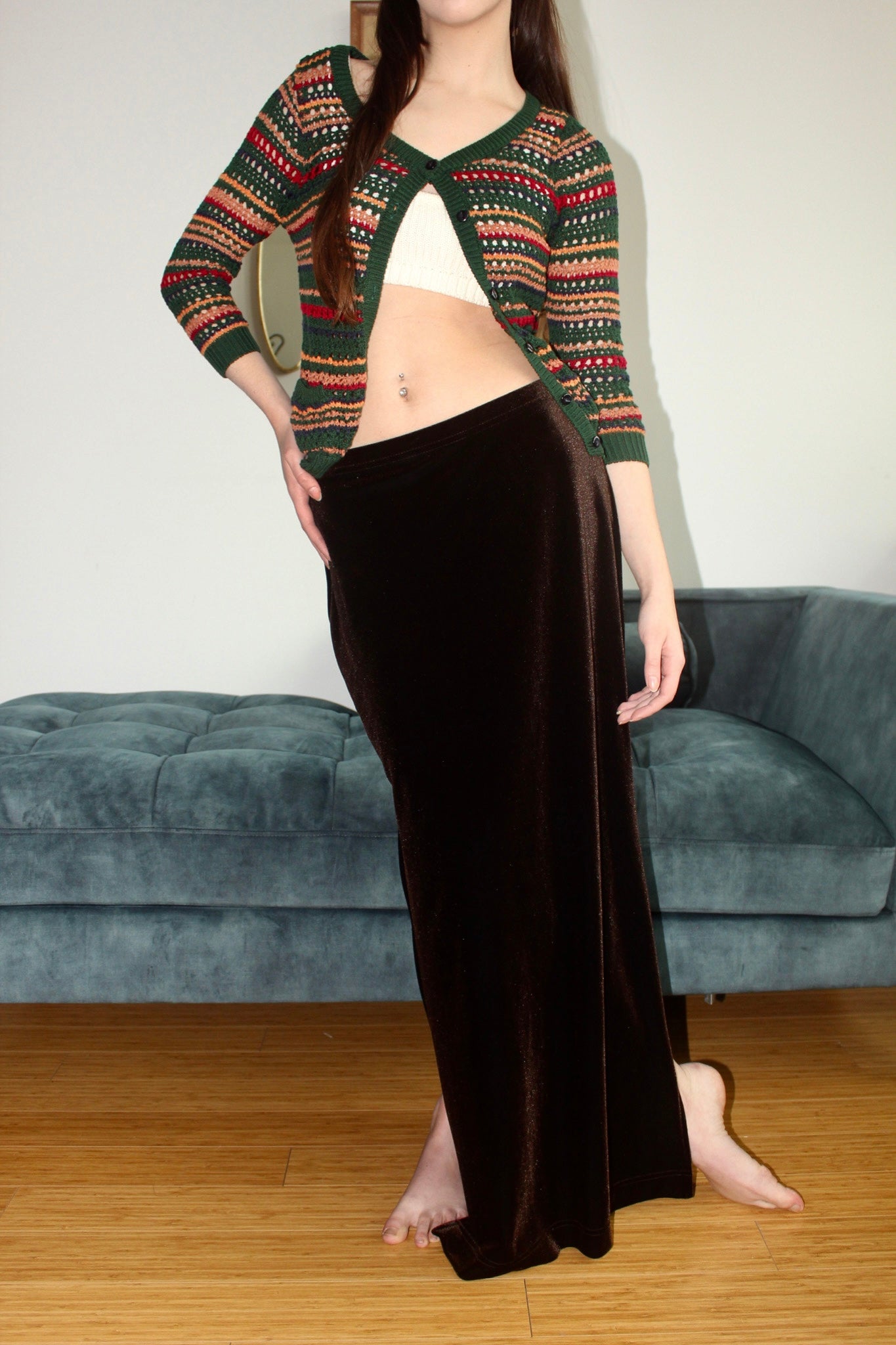 Vintage 90s Striped Cropped Mesh Knit (XS)