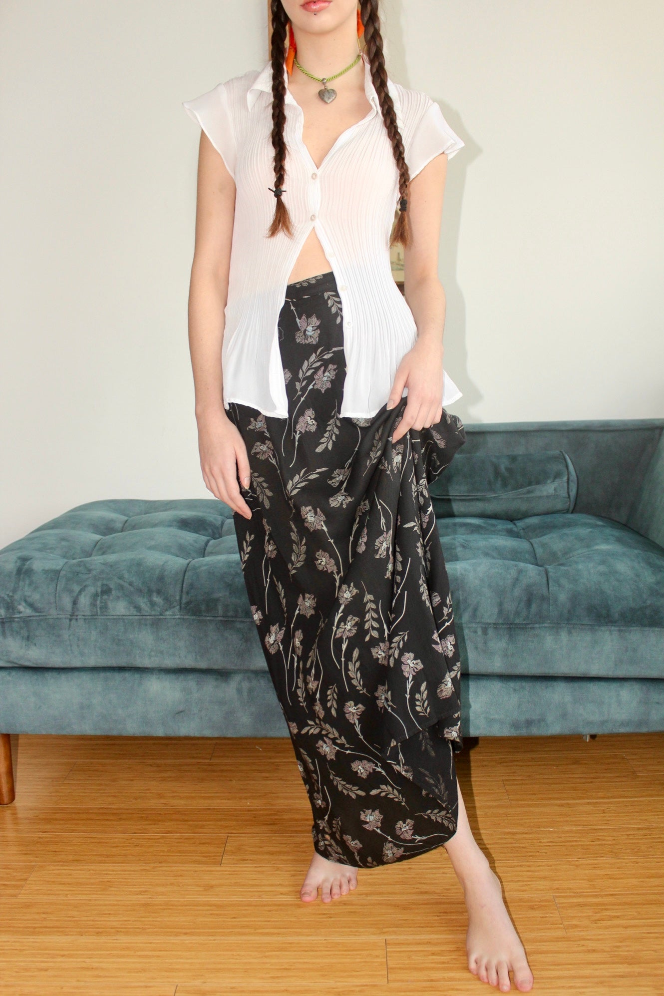 Vintage 90s Lilac Vine Midi Skirt (S)