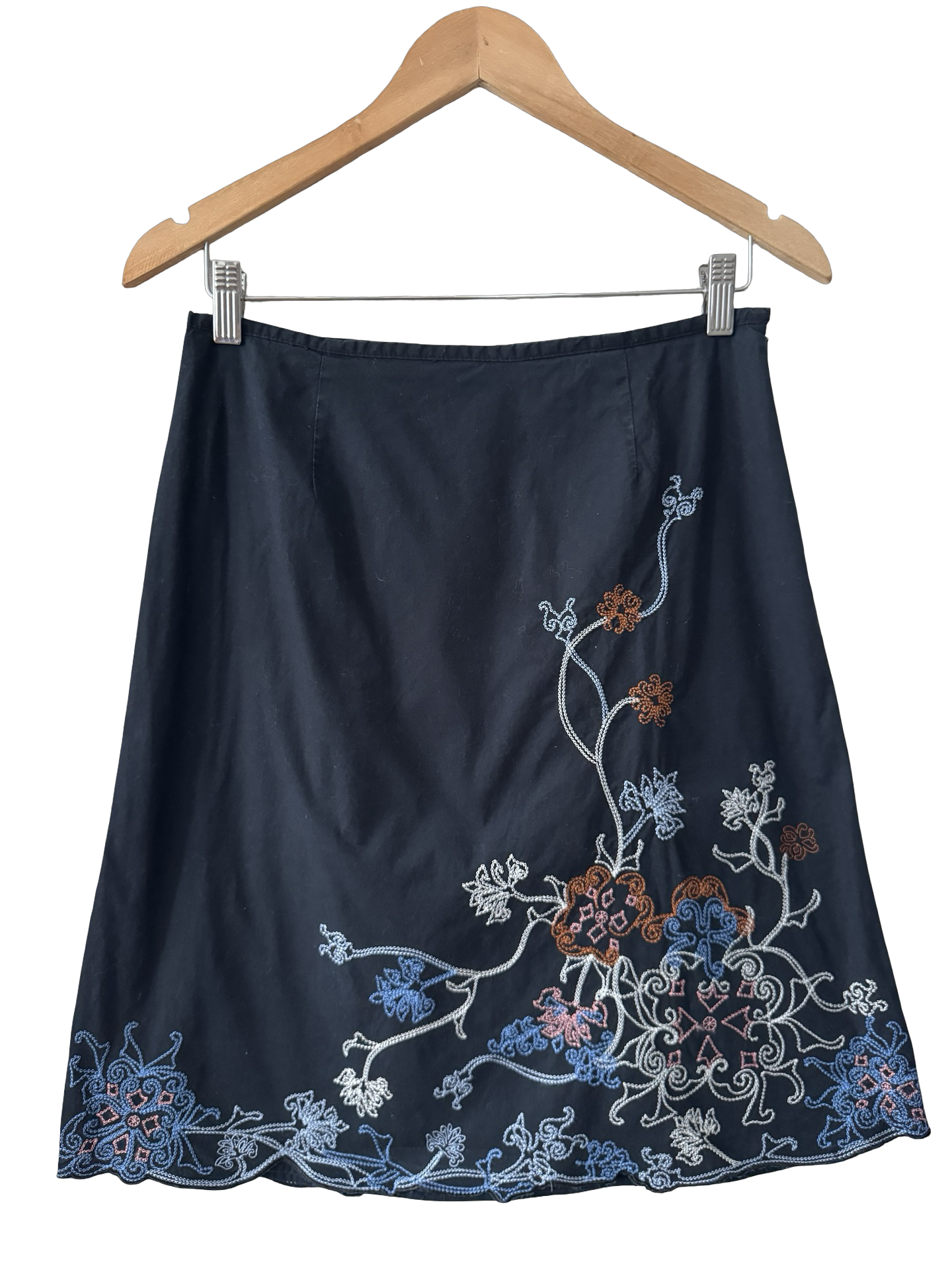 Vintage Y2K Embroidered Cotton Midi Skirt (S/M)