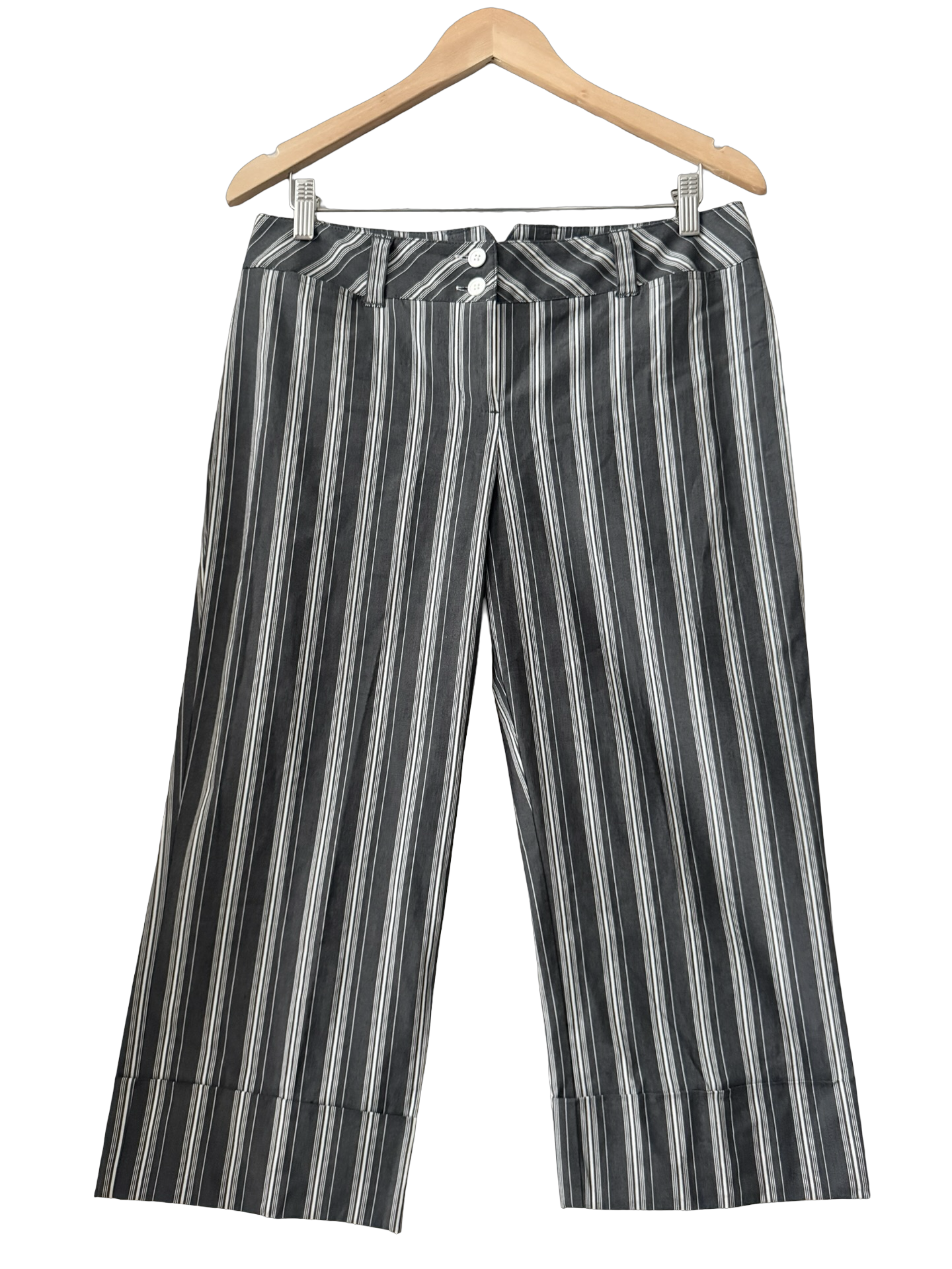 Vintage Y2K Espresso Stripe Cropped Trousers (M)