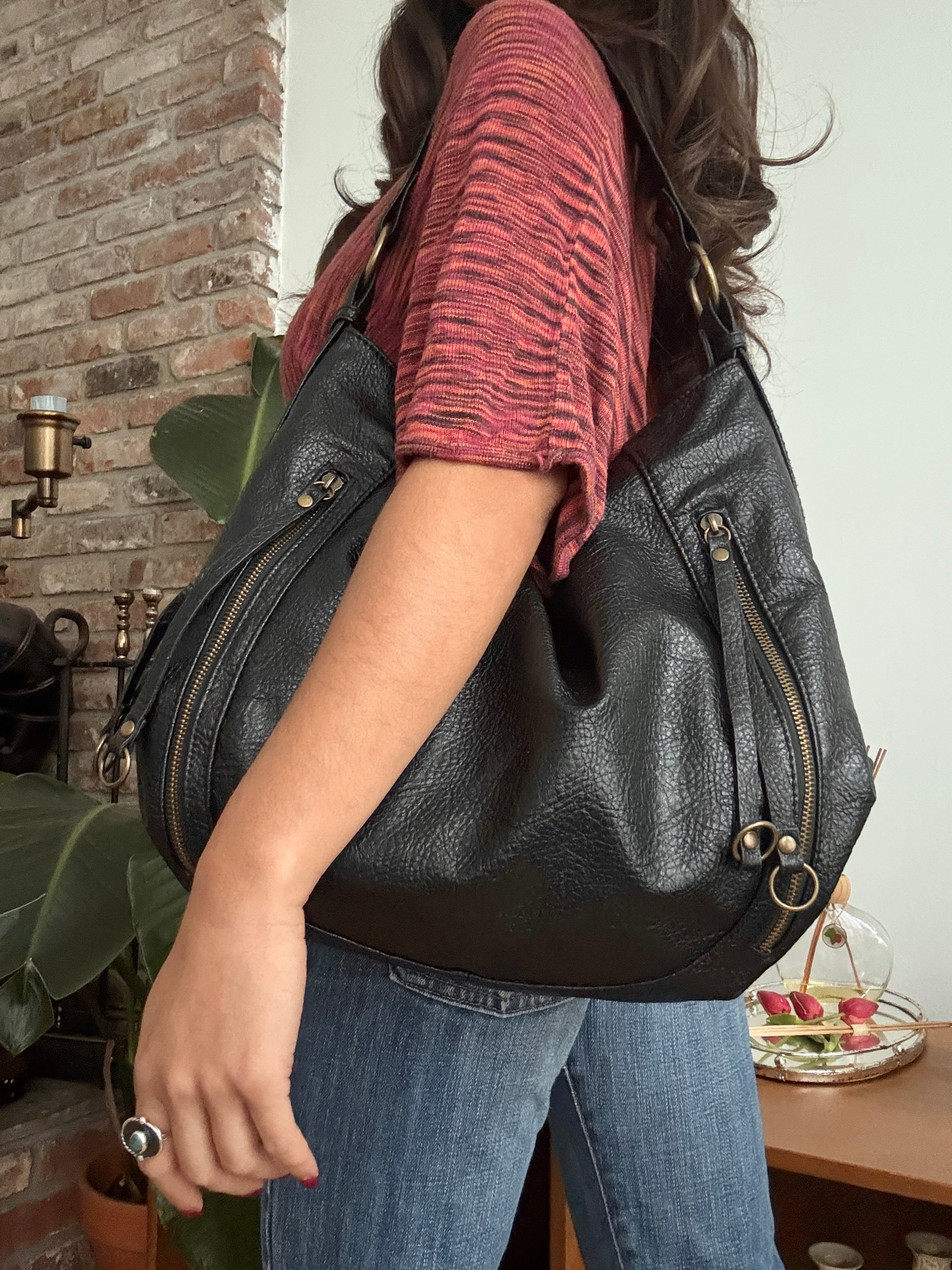 Vintage Y2K Black Zip Me Up Hobo Bag
