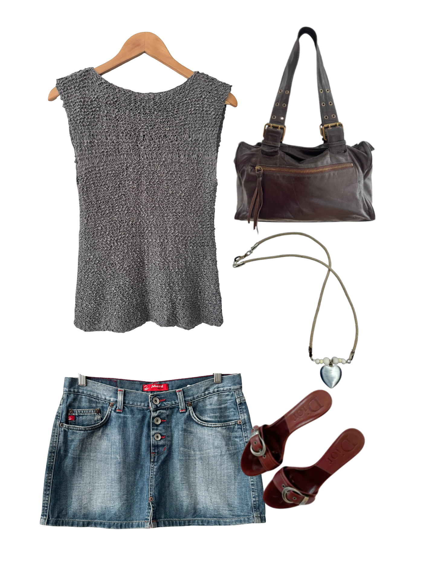 Vintage 90s Taupe Crochet Knit Tank (M)