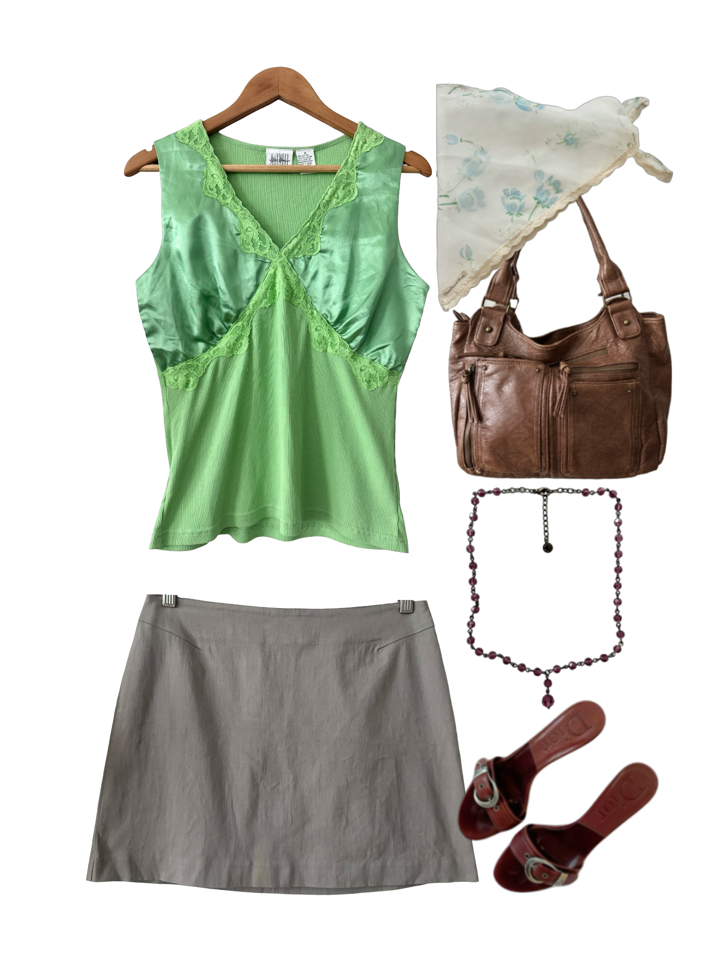 Vintage Y2K Lime Sorbet Lace Cutout Top (M/L)
