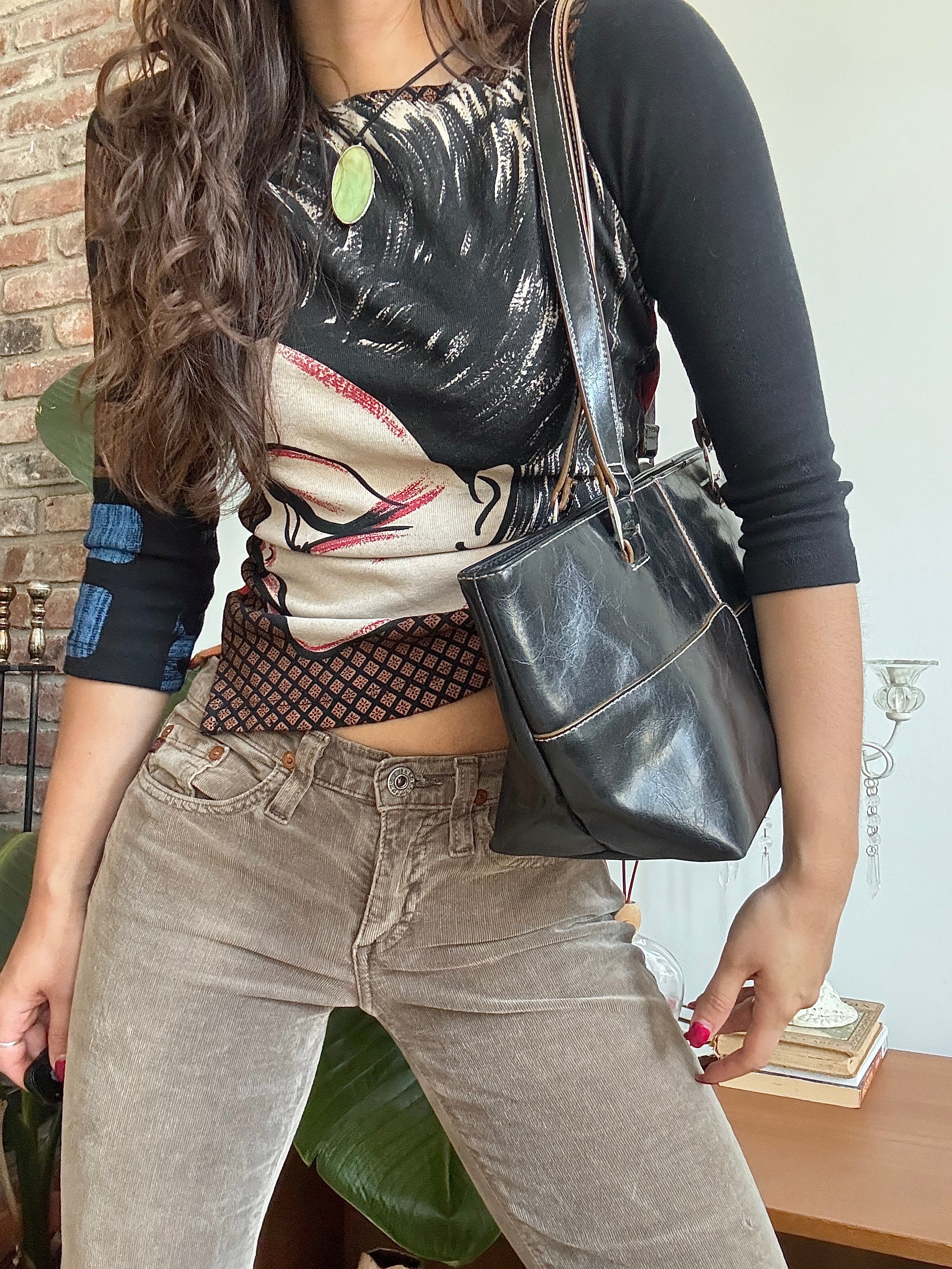 Vintage Y2K Downtown Black Paneled Tote