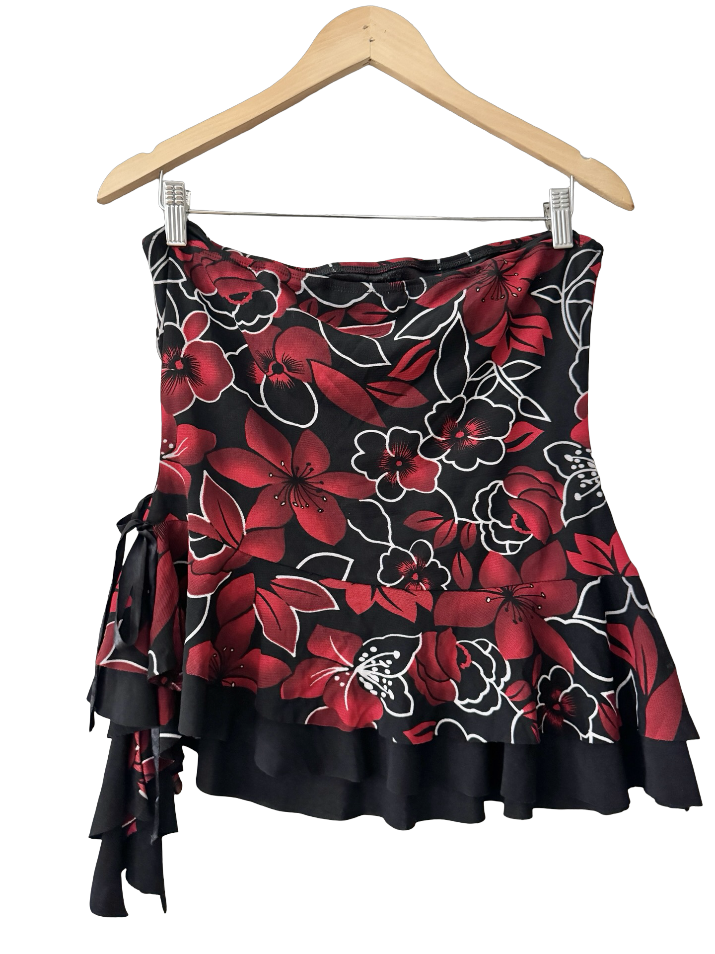 Vintage 90s Crimson Floral Strapless Top (L)