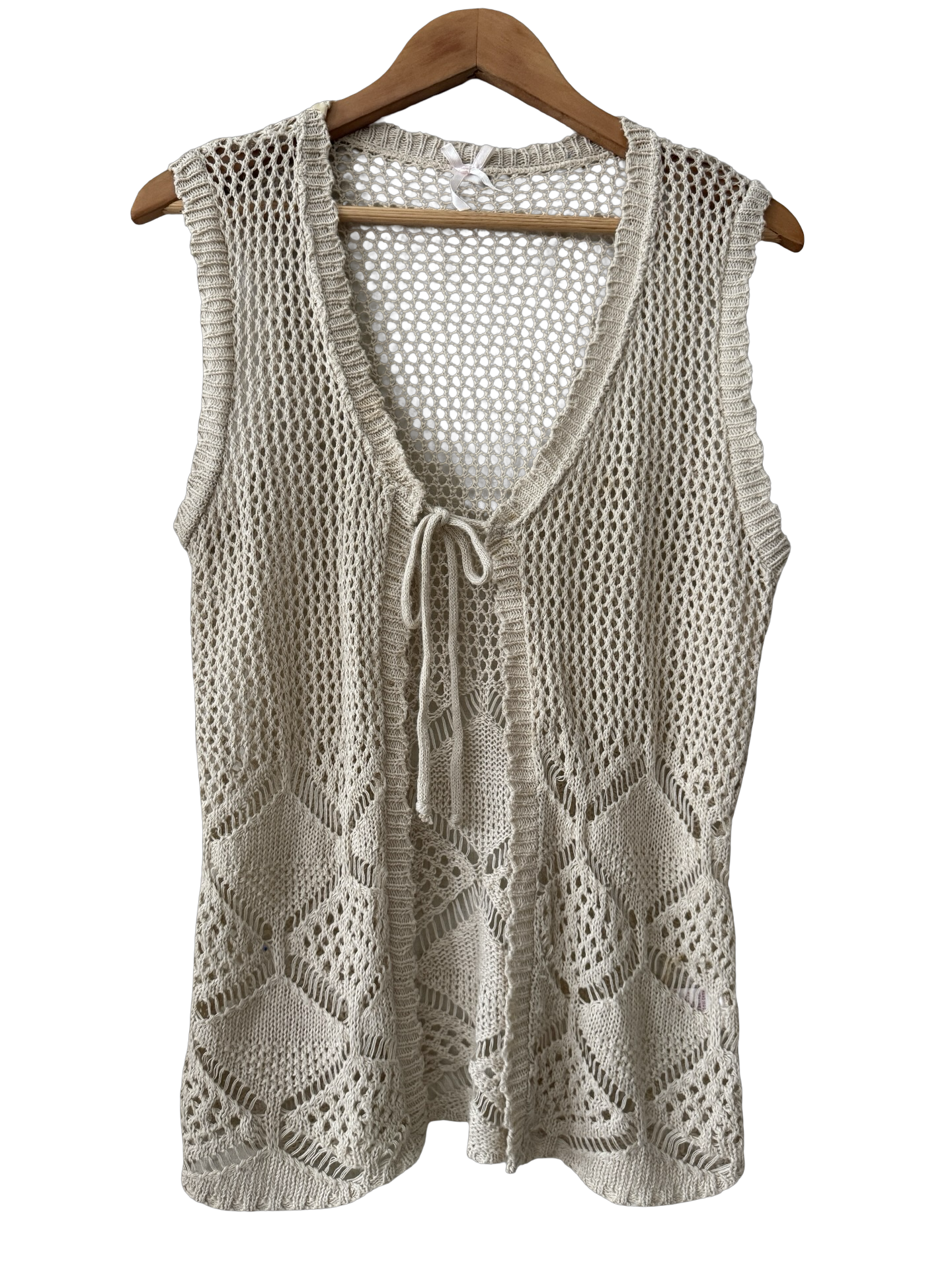 Vintage Cream Open-Knit Crochet Vest (M/L)