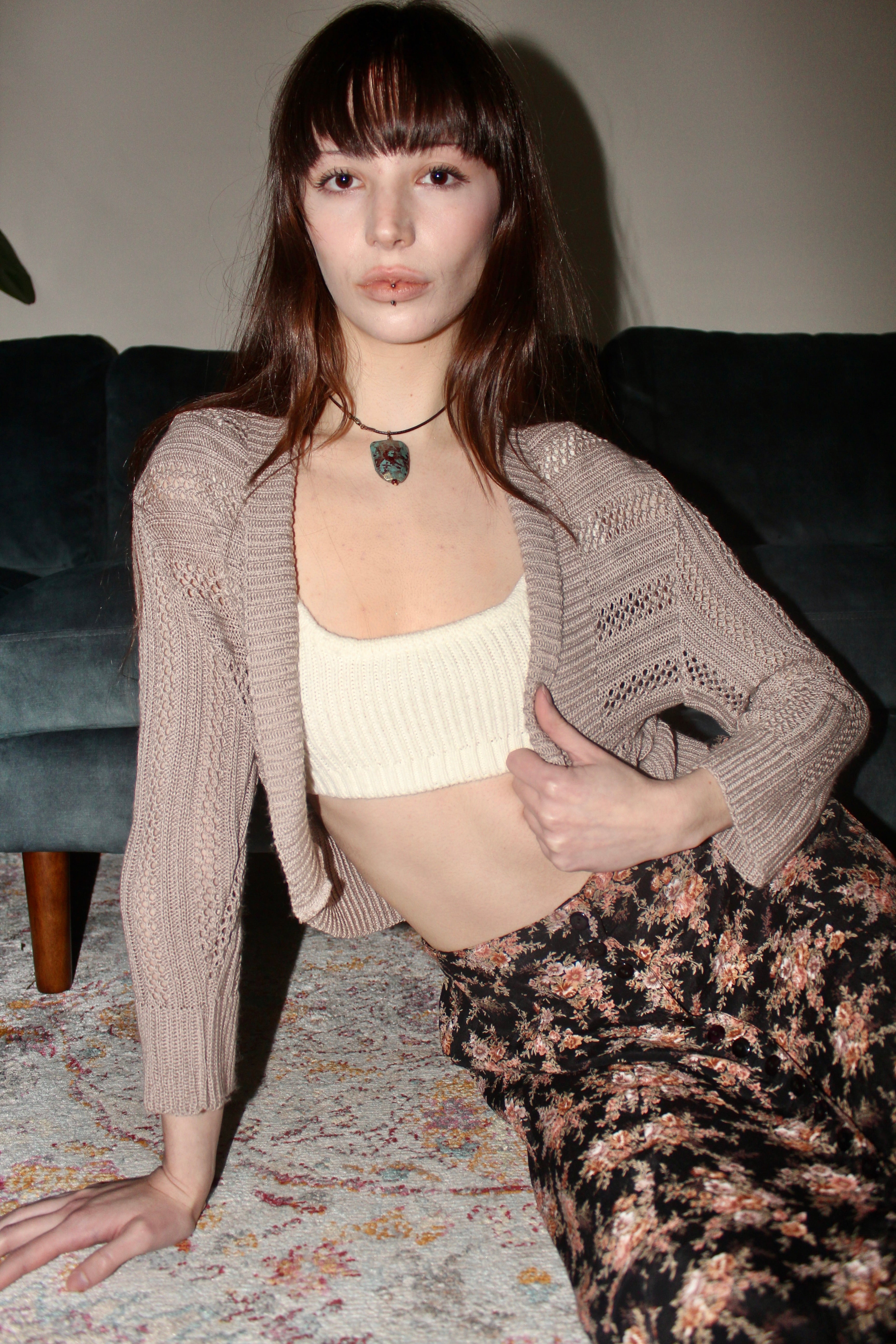 Vintage 90s Taupe Cropped Knit Bolero (S)