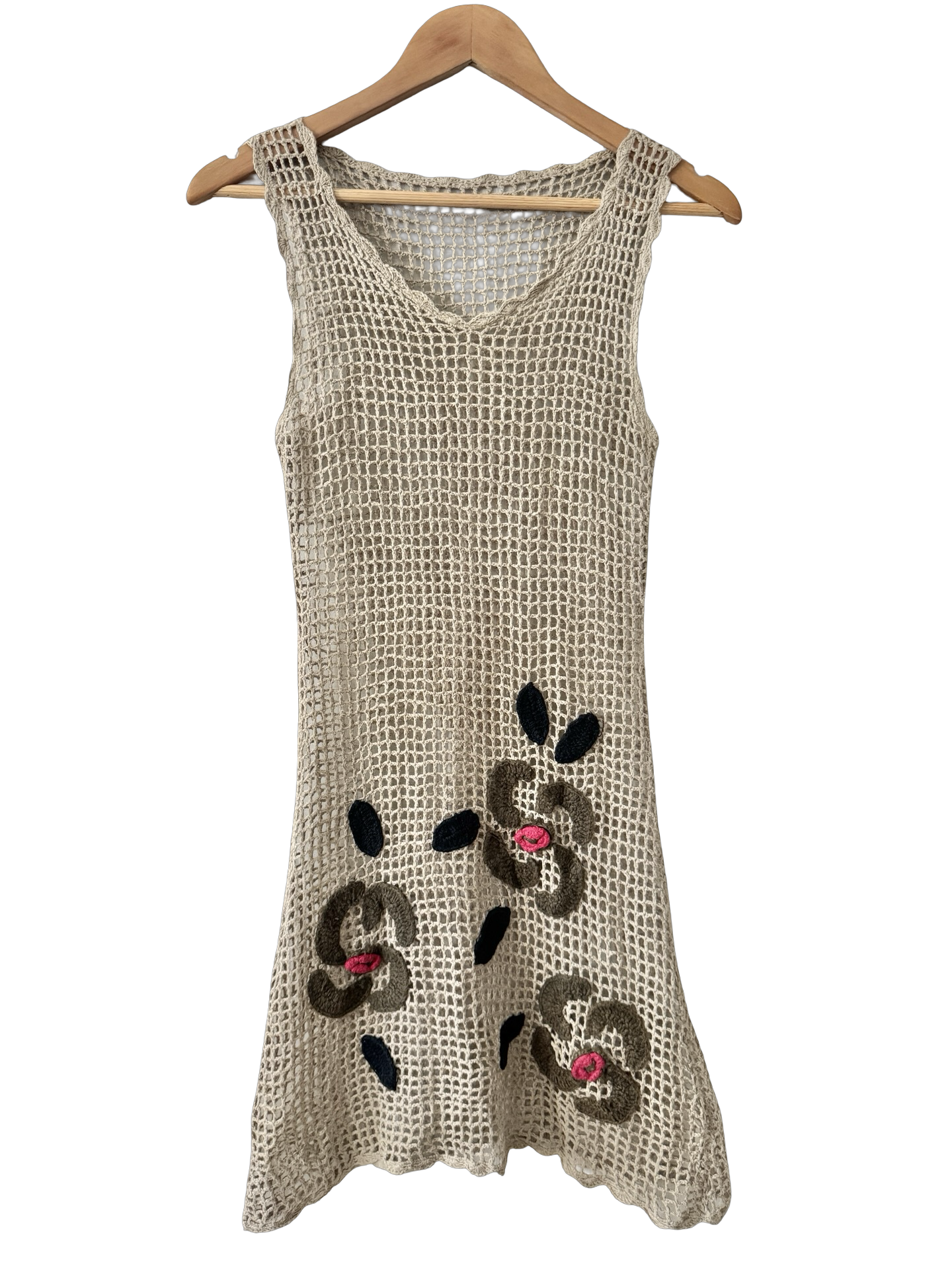 Vintage Y2K Floral Patch Crochet Dress (S)