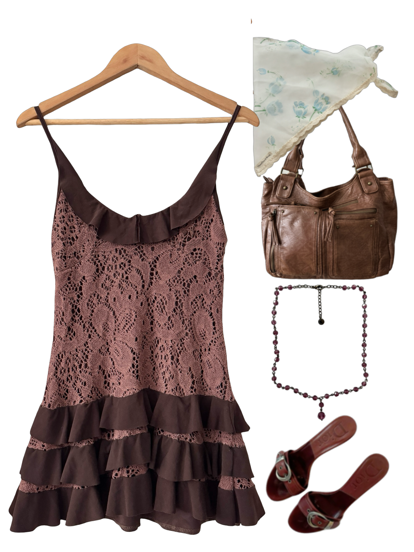 Vintage 90s Parisian Cocoa Ruffle Lace Mini Dress (S/M)
