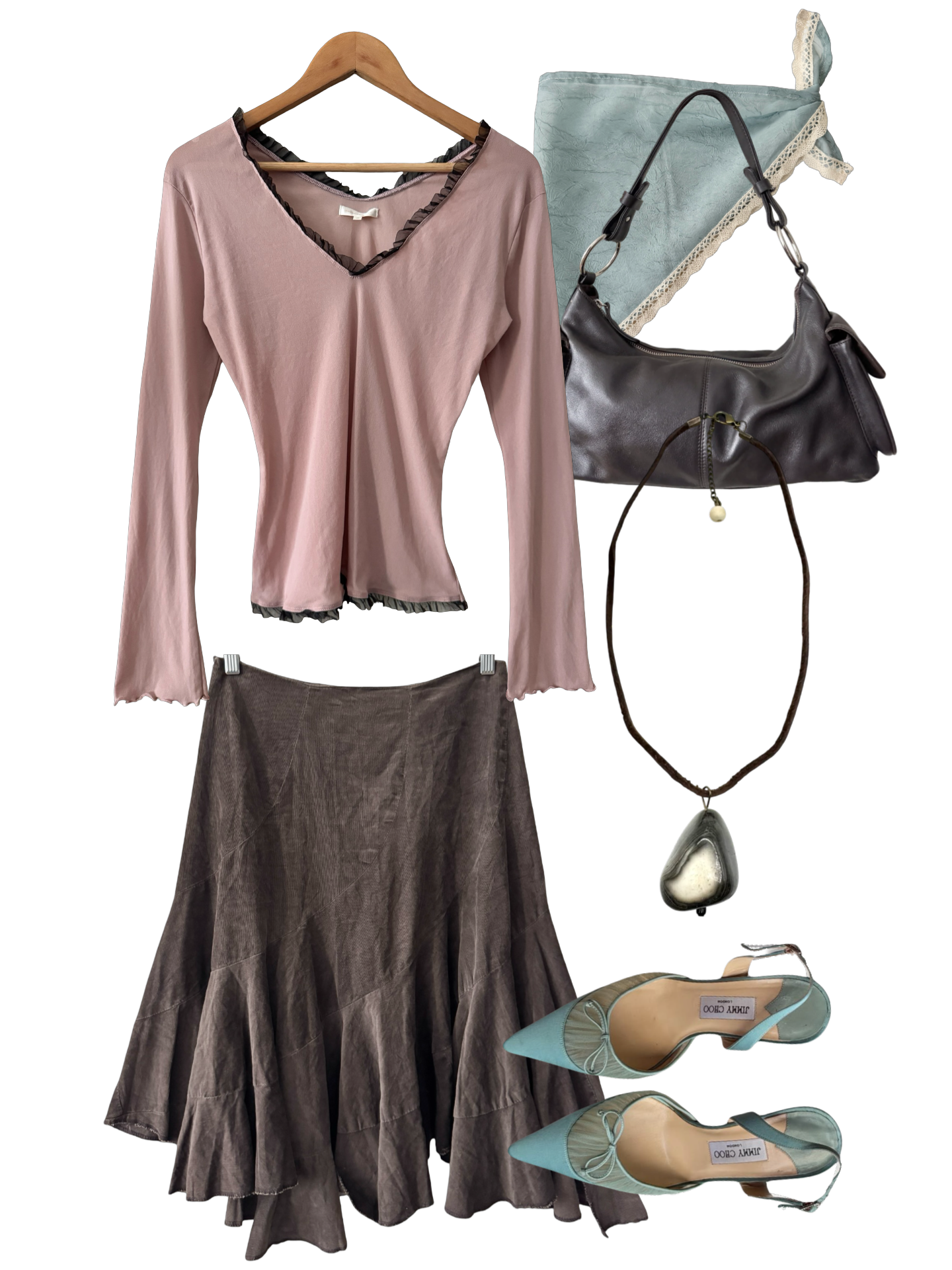 Vintage Y2K Sheer Dusty Rose Chocolate Ruffle Top (L)