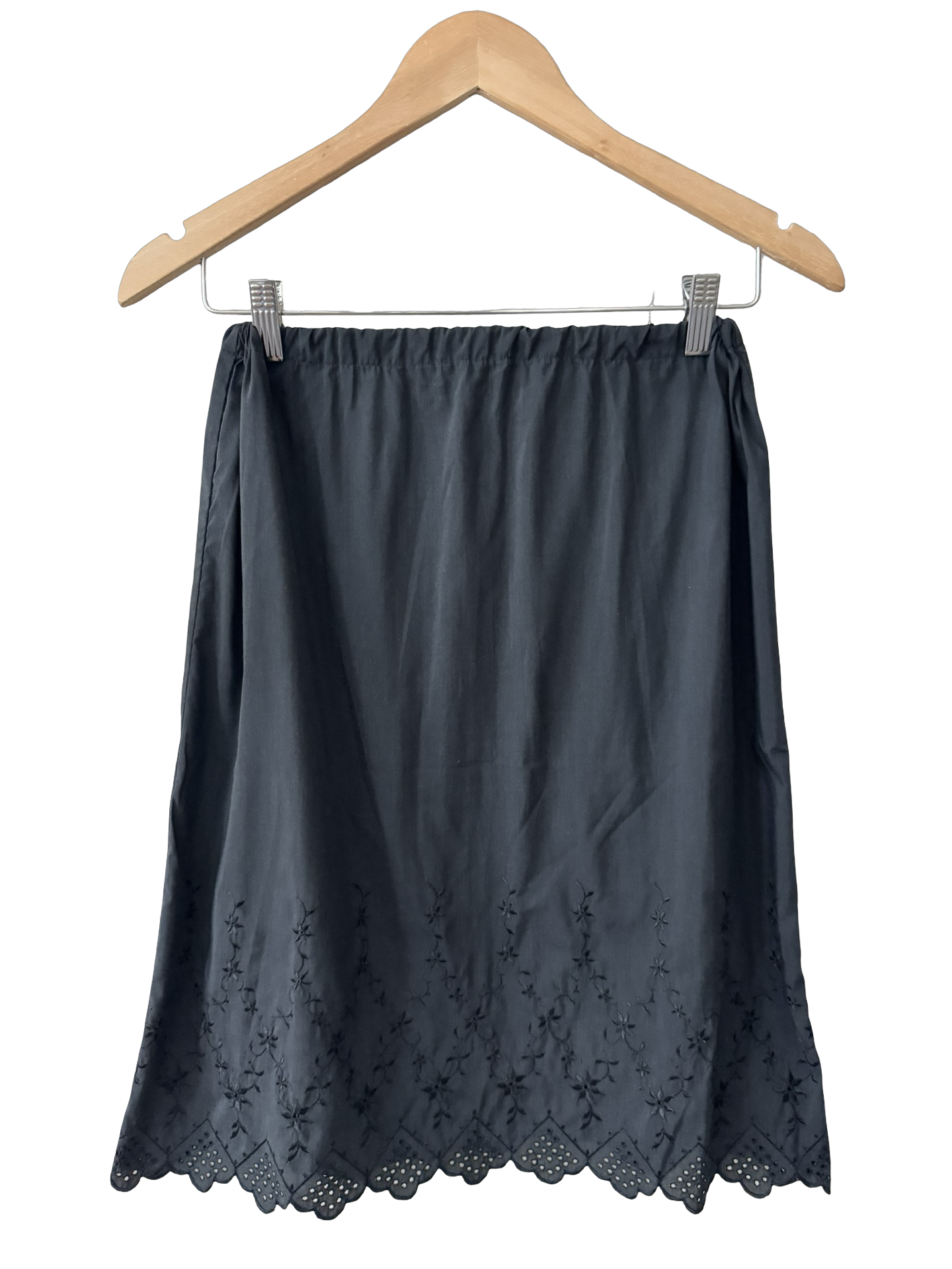 Vintage Black Embroidered Eyelet Cotton Midi Skirt (XS)