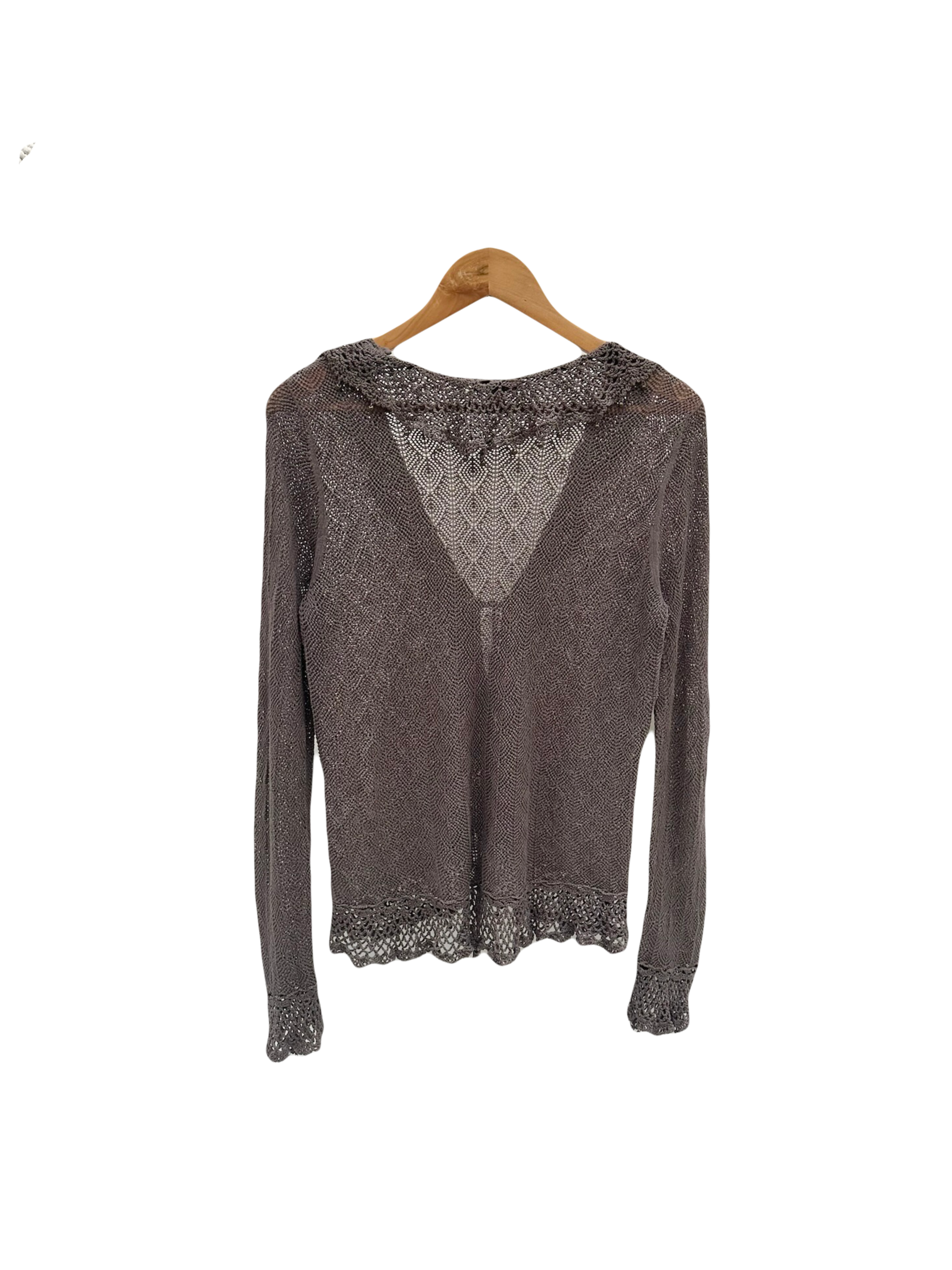 Vintage 90s Ruffled Tie Taupe Knit (M)