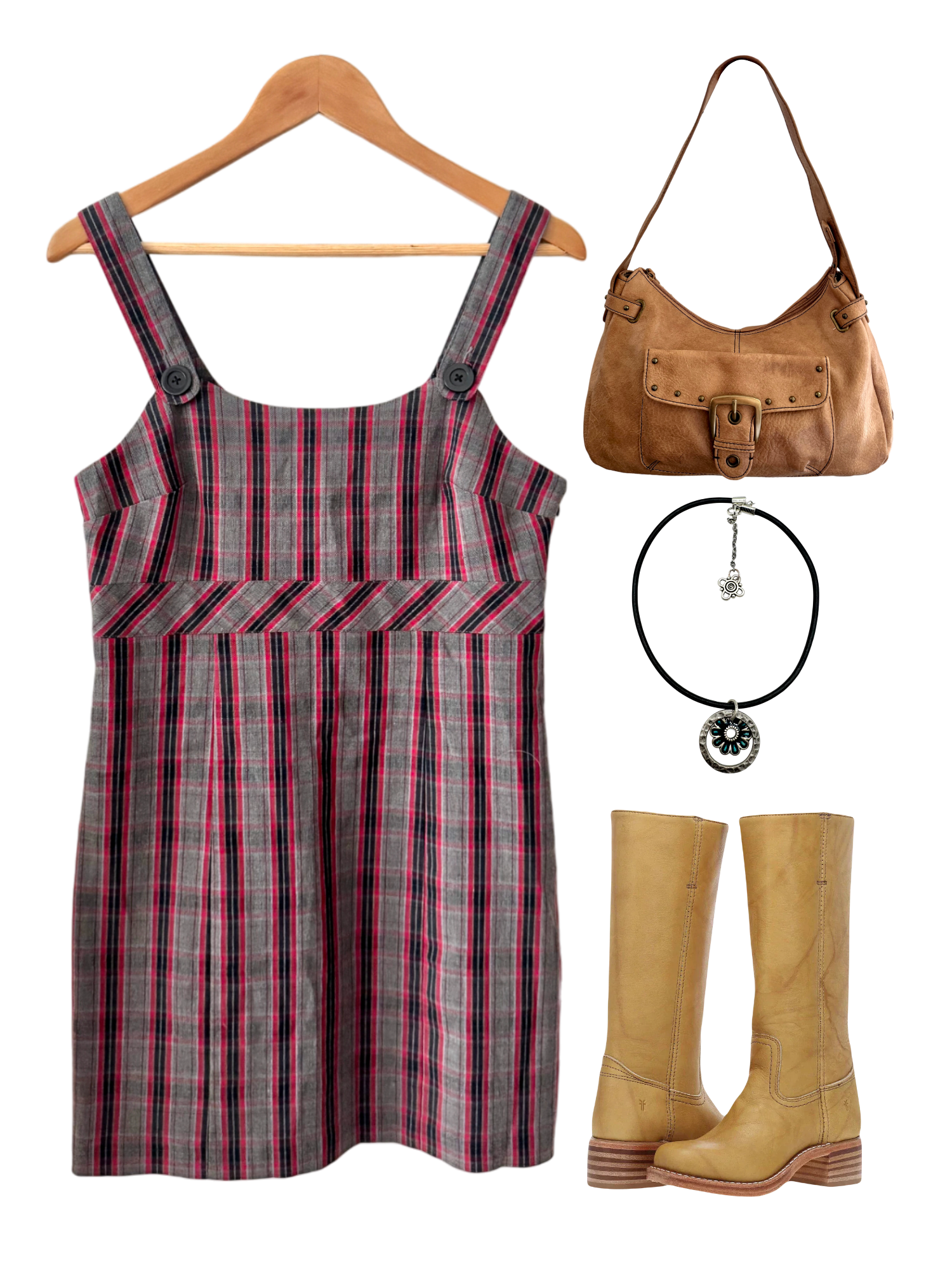 Vintage Y2K Retro Overall Plaid Dress (M)