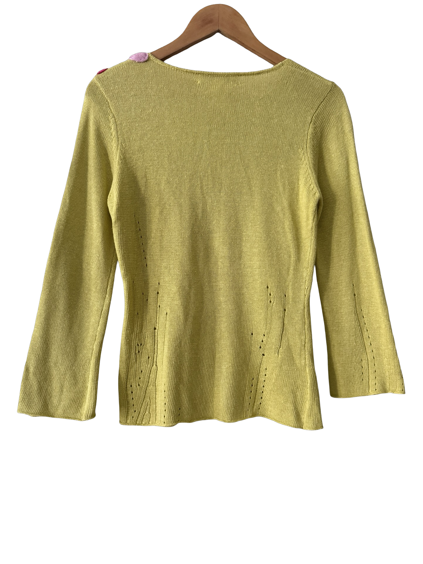 Vintage Y2K Flower Child Chartreuse Appliqué Knit Sweater (S/M)