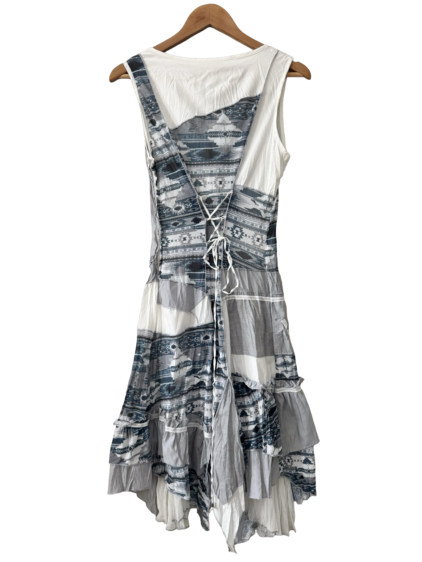Vintage Y2K Parisian Patchwork Lace-Up Midi Dress (S)