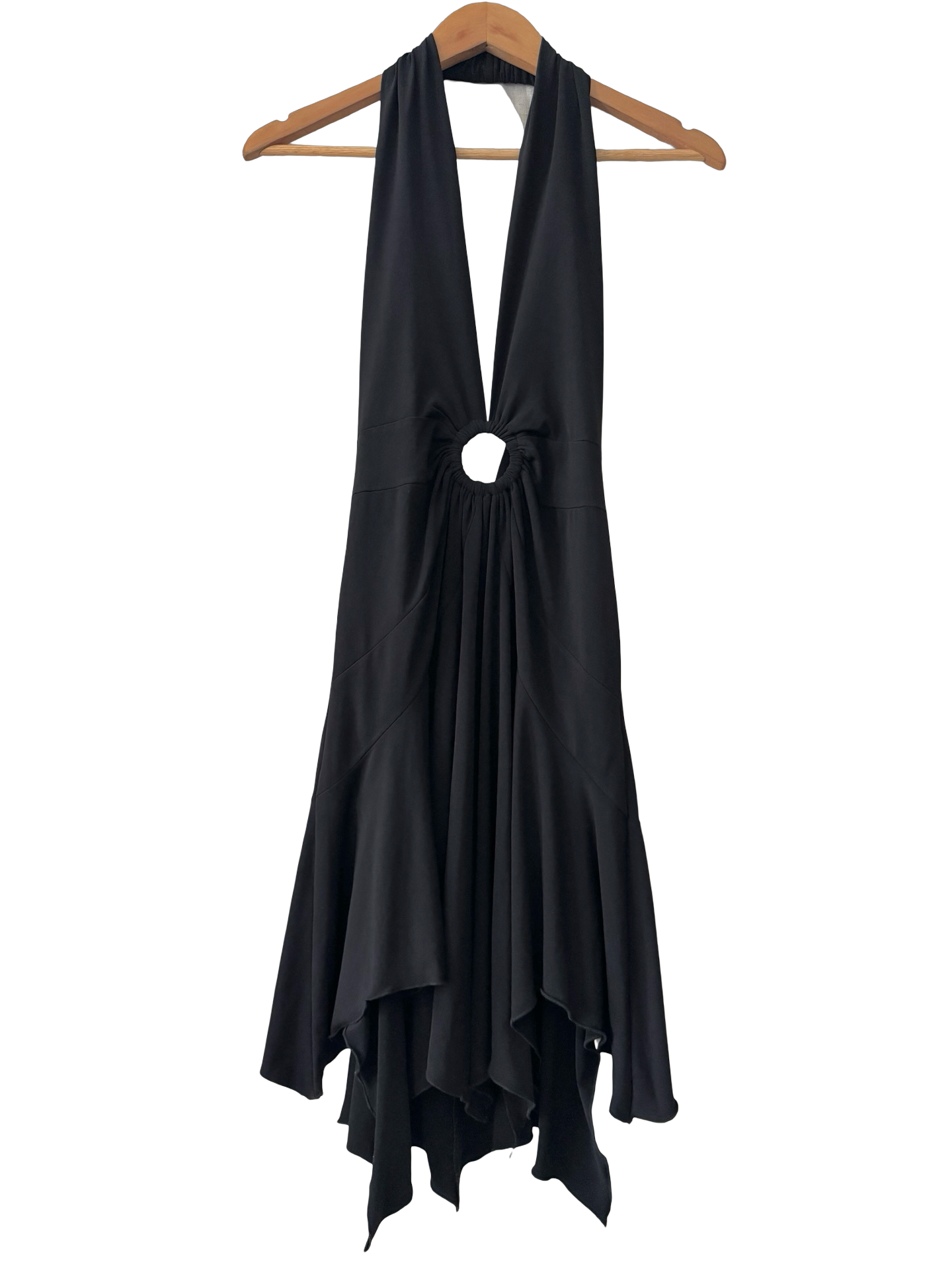 Vintage 90s Ring-Detail Handkerchief Halter Dress (M)