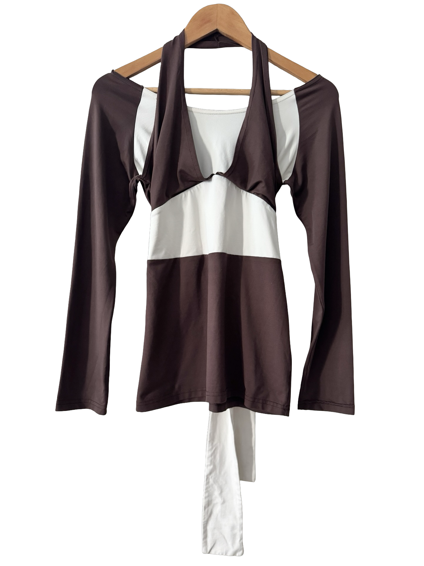 Vintage Y2K French Chocolate Swirl Halter Layered Top (M)