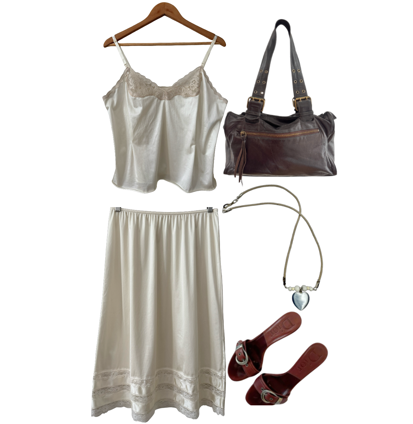 Vintage 60s Ivory Lace-Trim Slip Skirt (M-L)