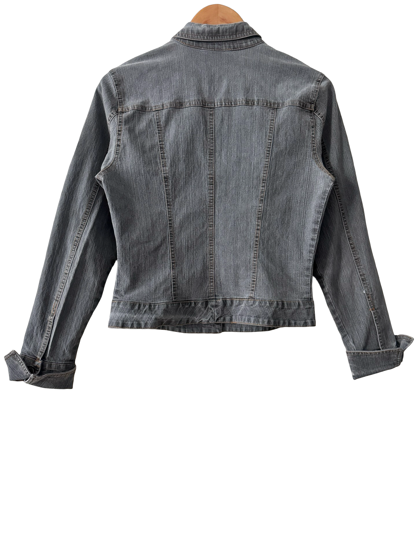 Vintage Y2K Washed Charcoal Fitted Denim Jacket (M)