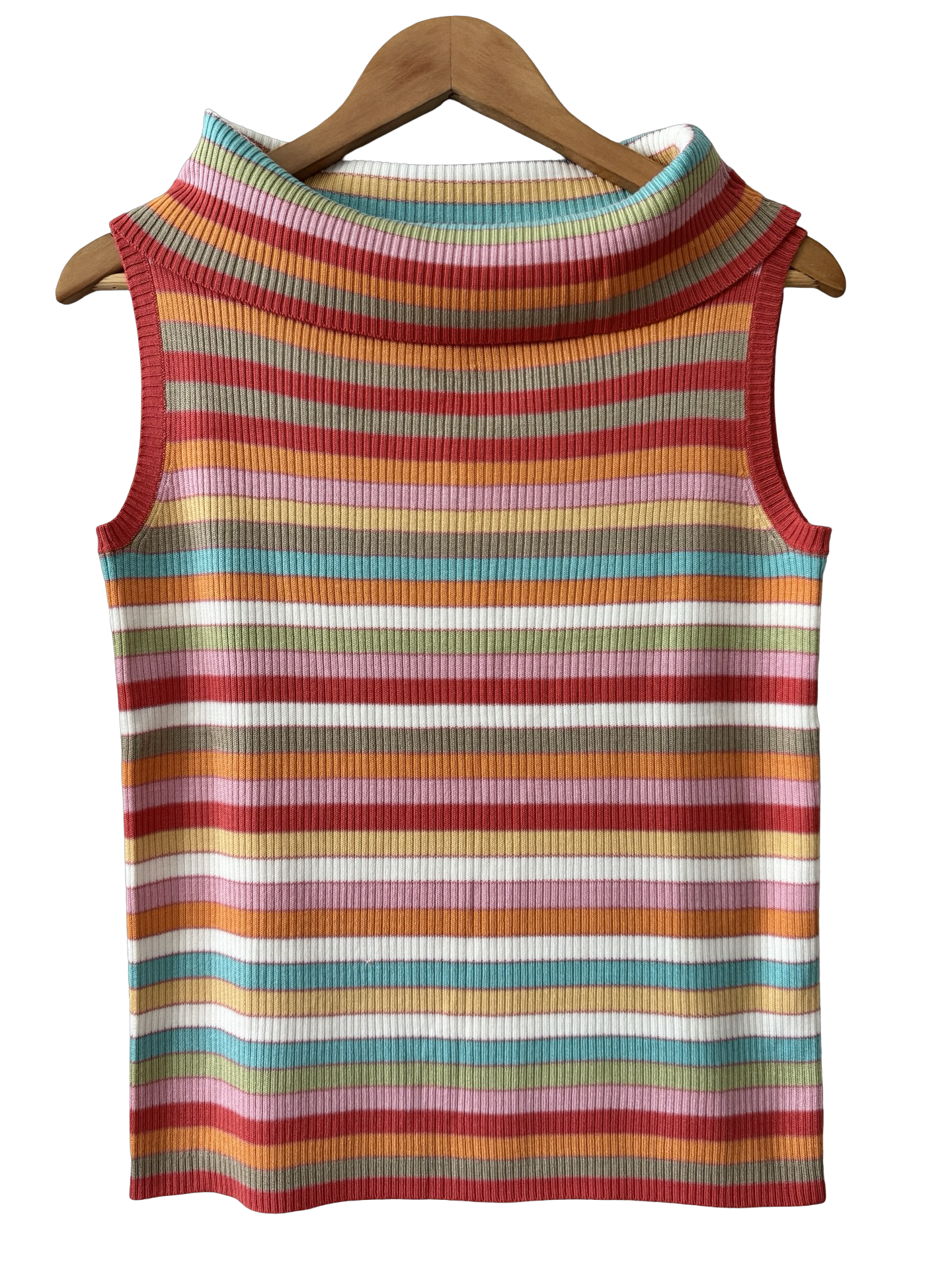 Vintage Rainbow Ribbed Mock Neck Knit Tank (L)
