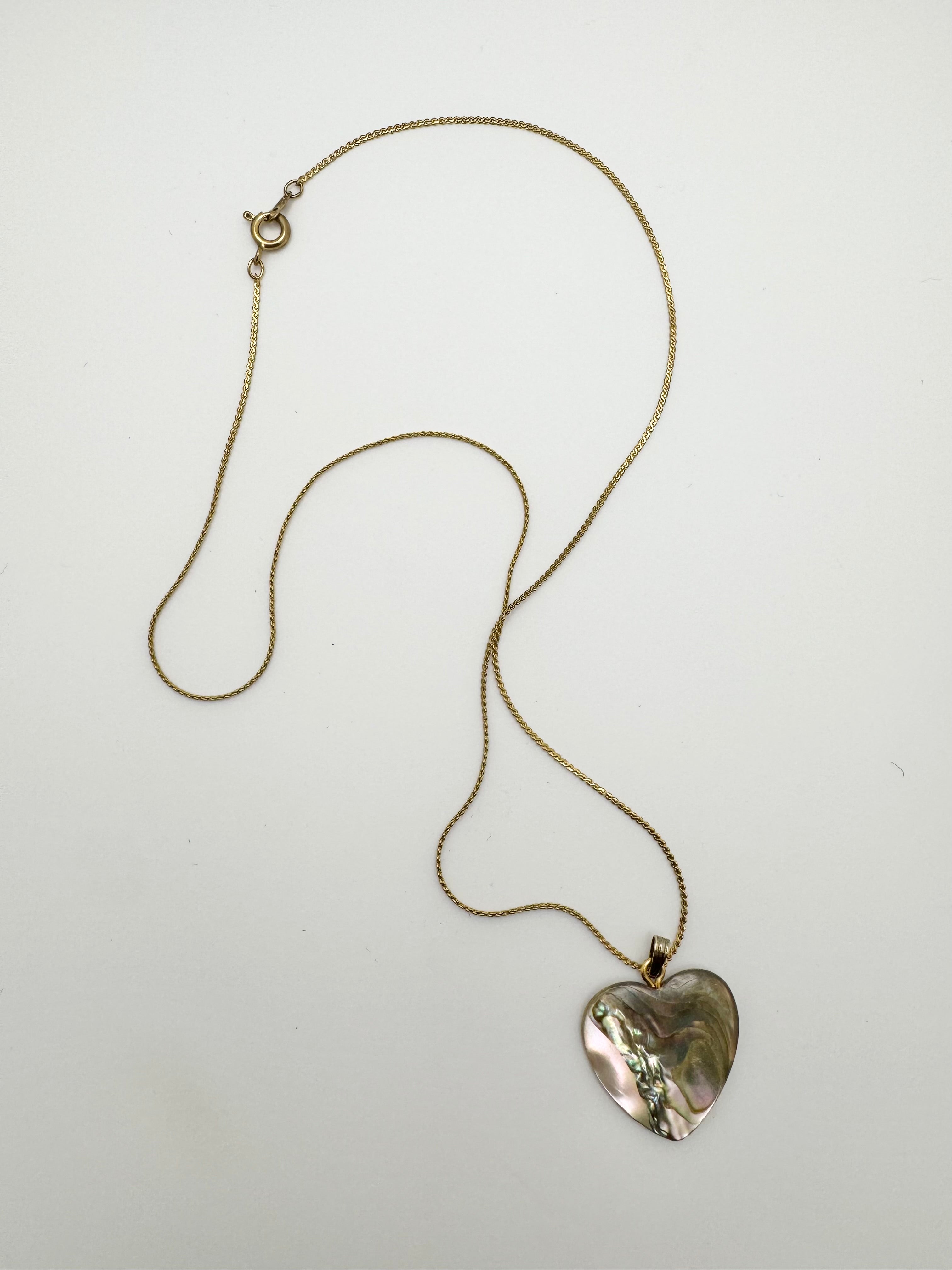 Dainty Antique Mother of Pearl Heart Necklace