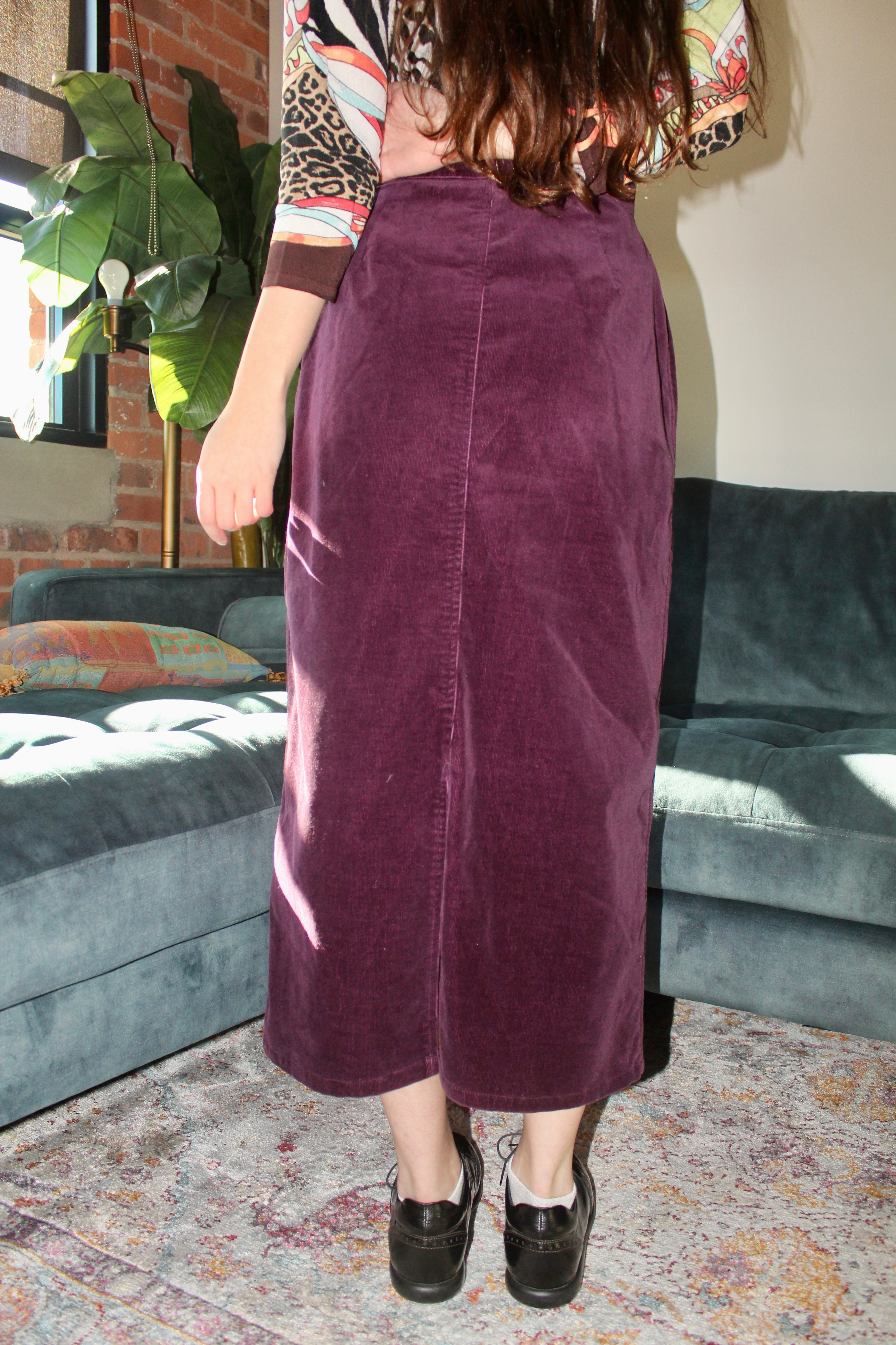 Vintage 90s Grape Corduroy Midi Skirt