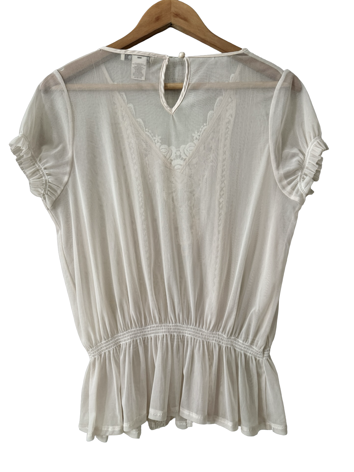 Vintage 90s Sheer Cream Lace Blouse (M)