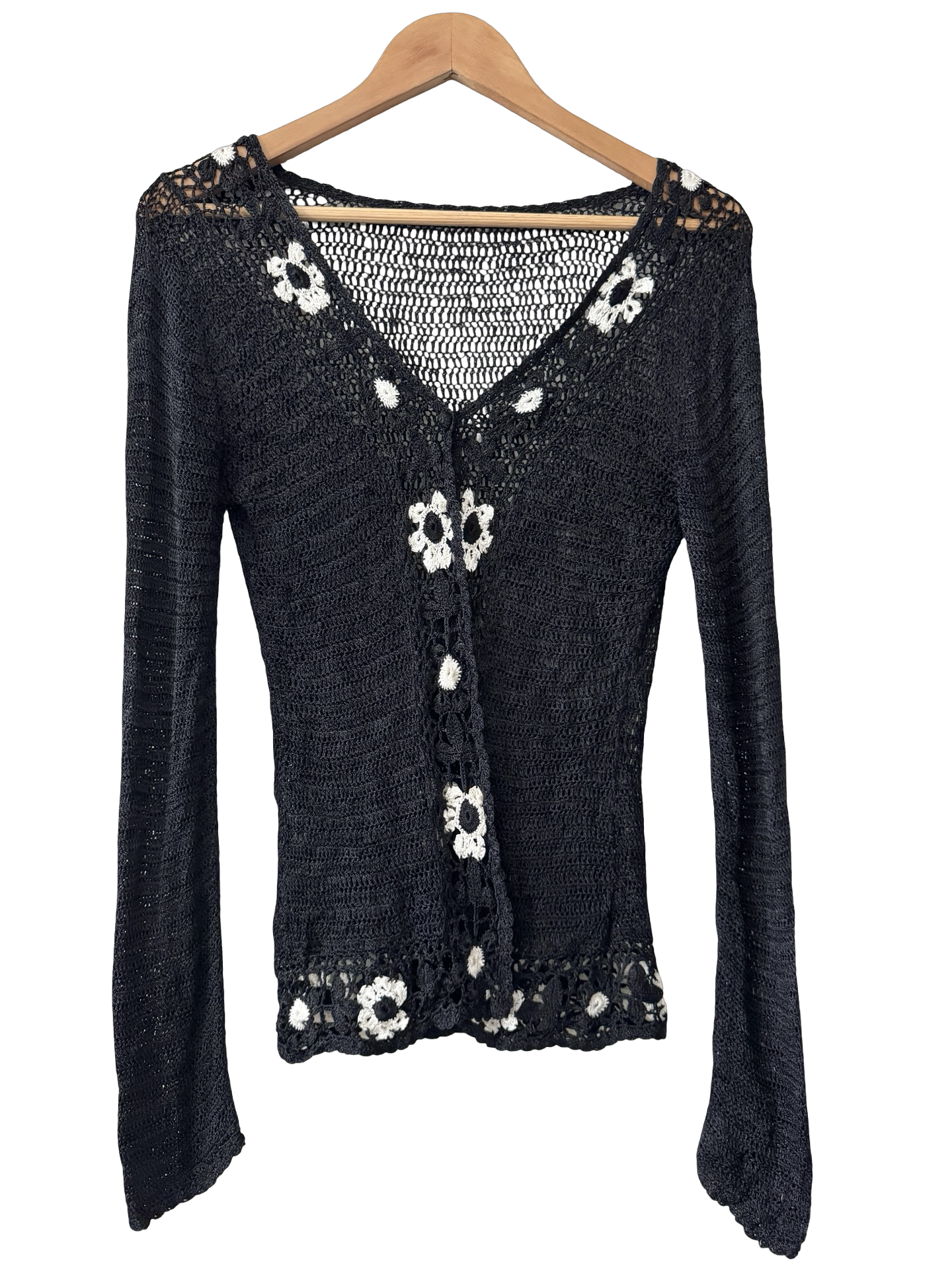 Vintage Y2K Midnight Daisy Crochet Cardigan (M)