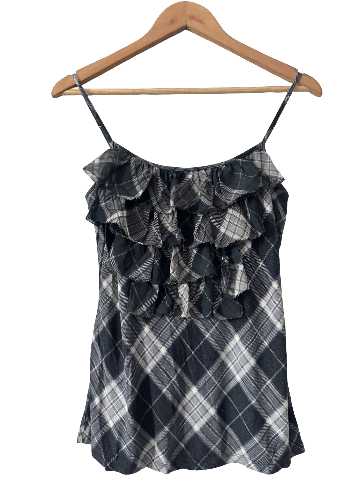 Vintage Y2K After School Plaid Ruffle Camisole (S/M)