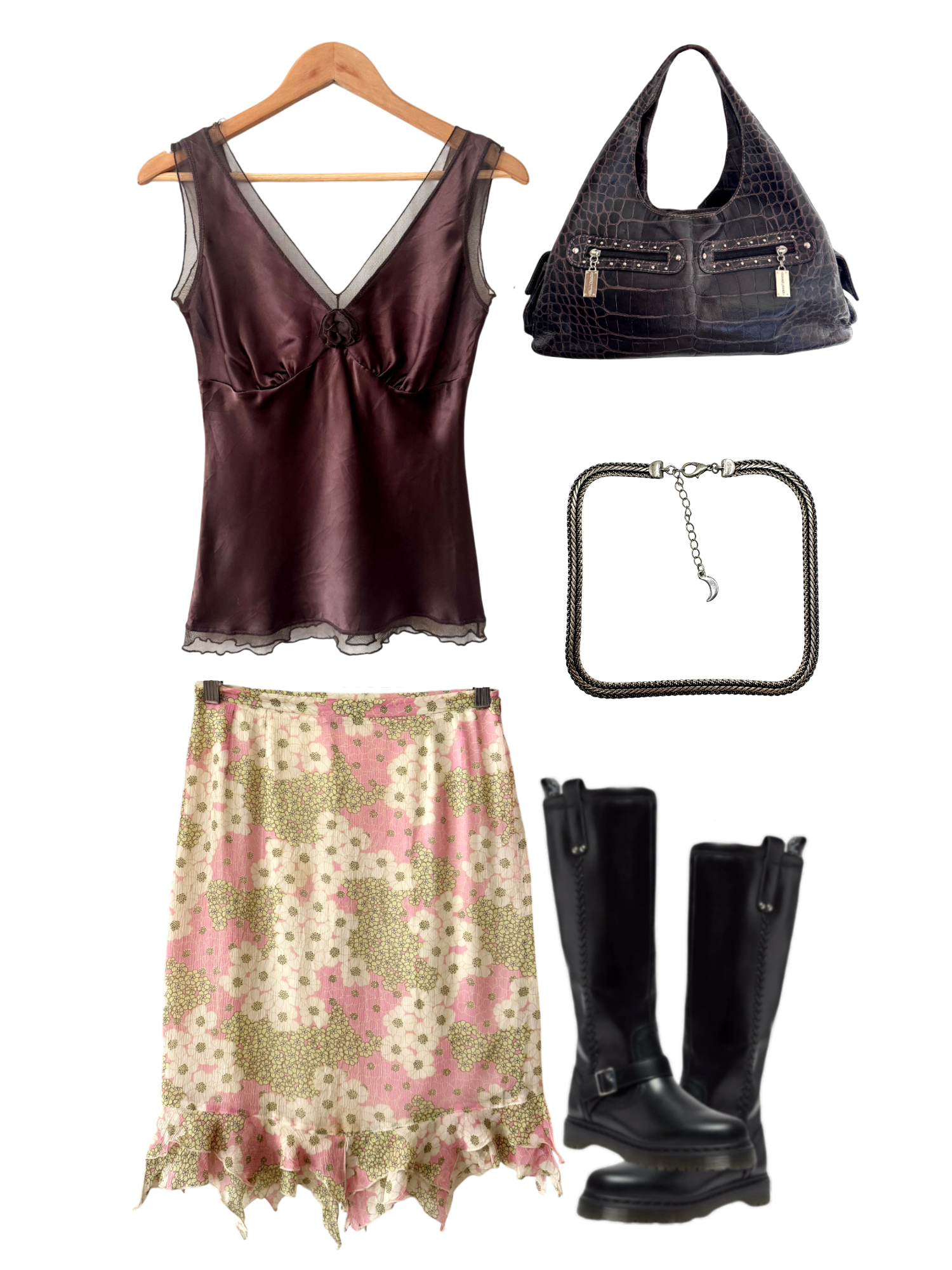 Vintage 90s Silk Blush Garden Ruffle Skirt  (M)