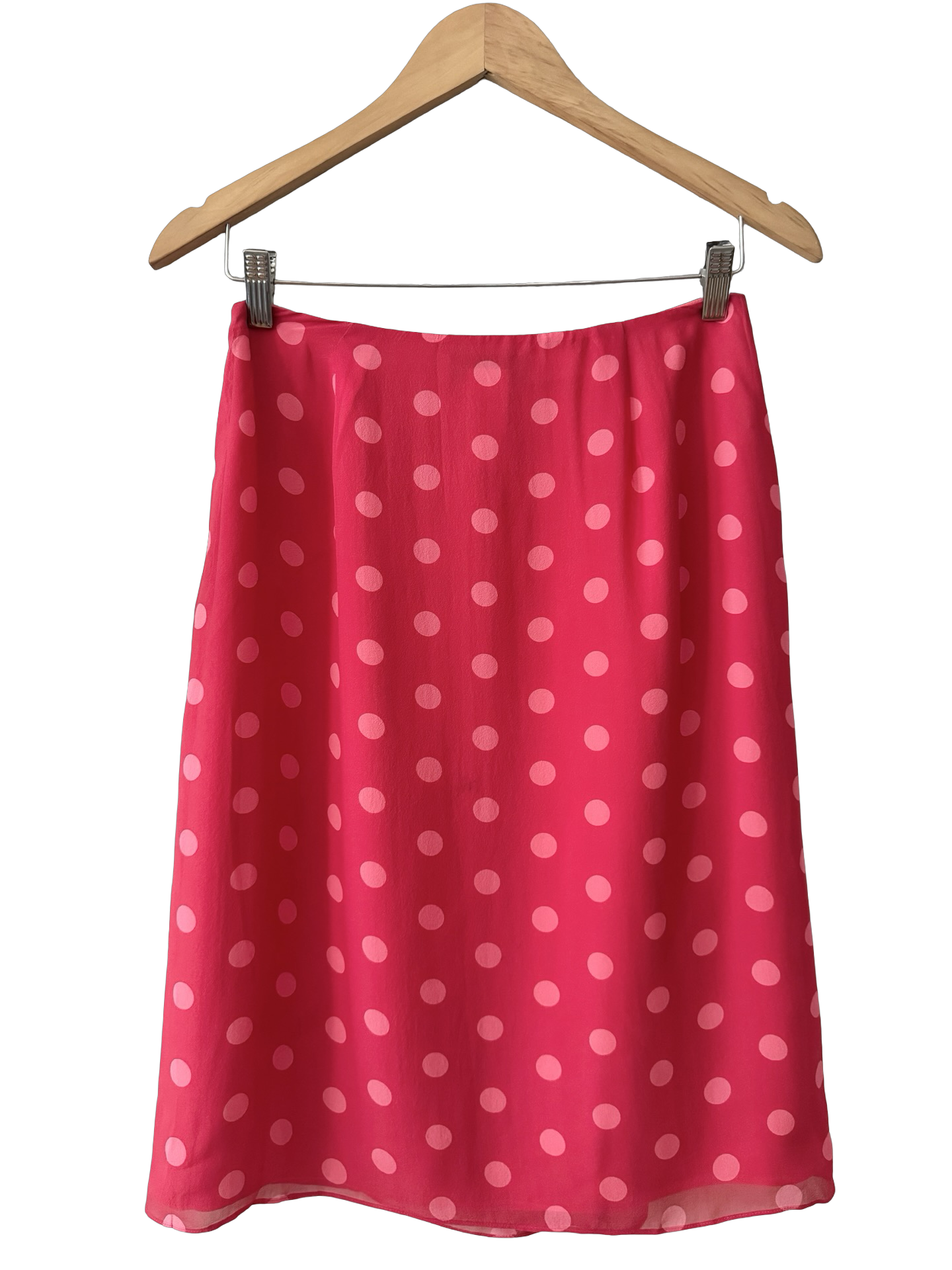 Vintage 90s Silk Pink Polka Dot Midi Skirt (M)