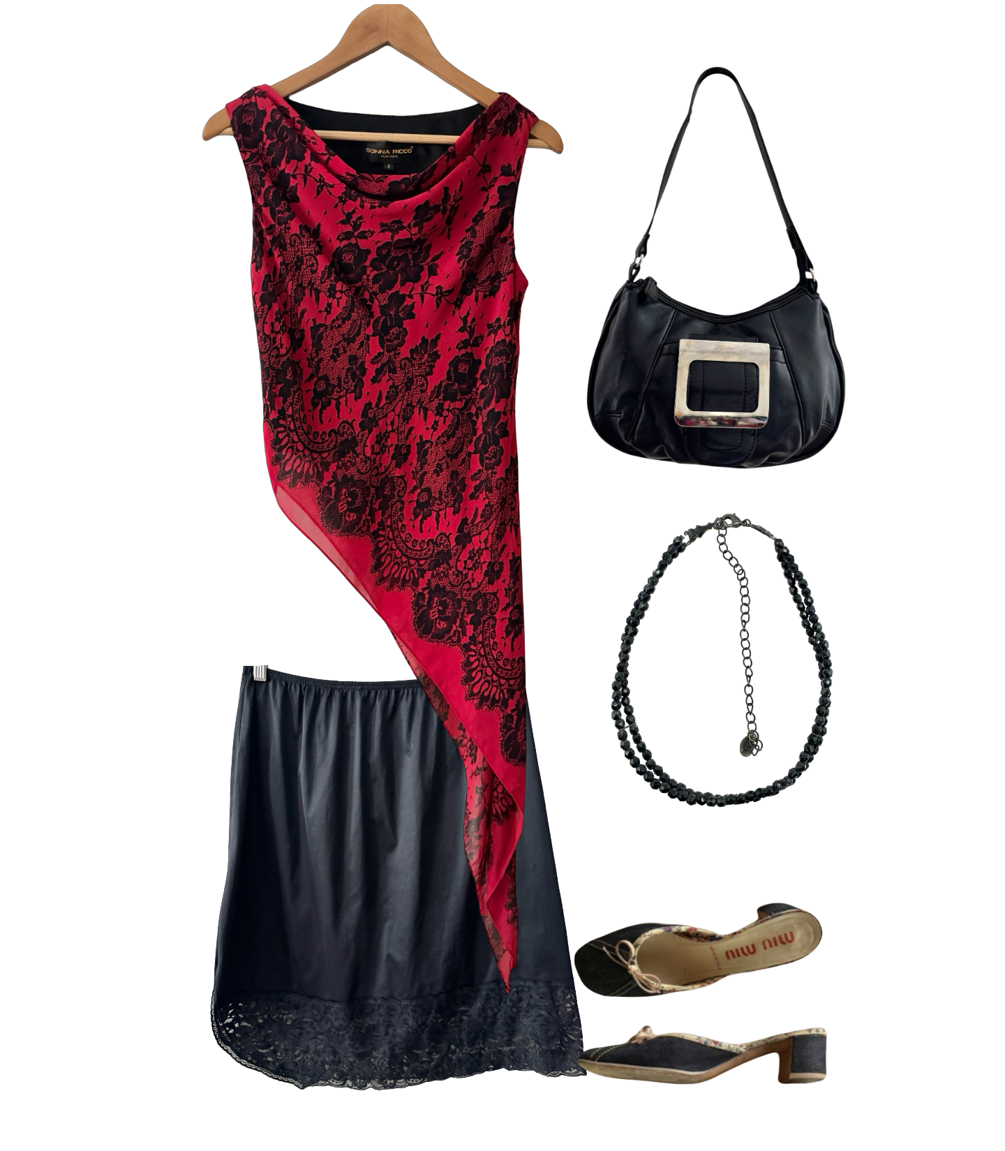 Vintage Y2K Crimson Lace Asymmetrical Top (M)