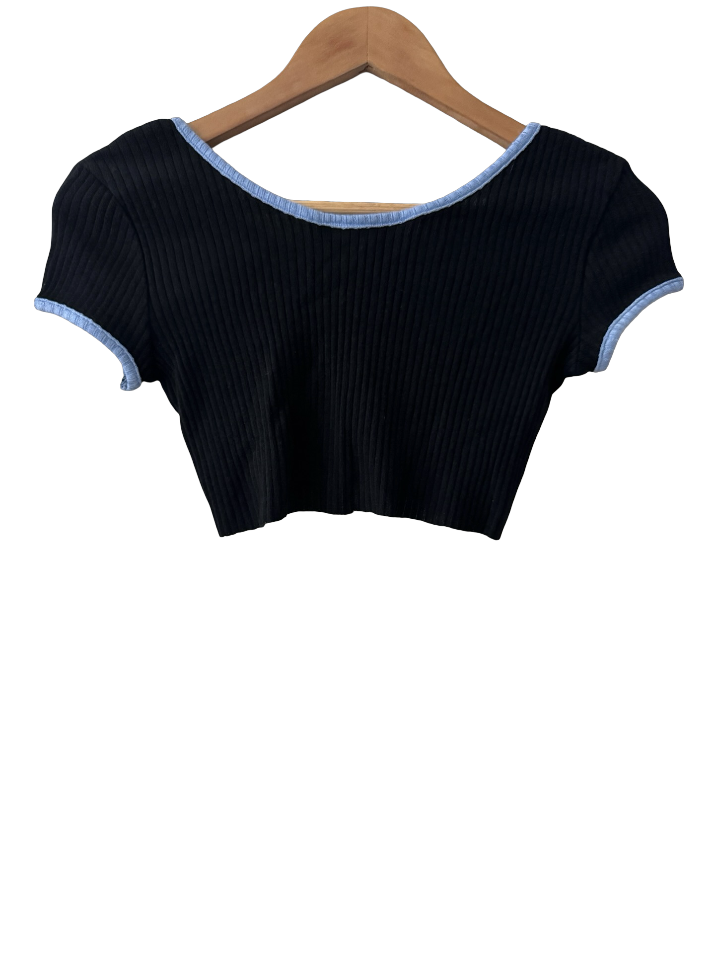 Vintage Y2K Black & Baby Blue Ribbed Crop Top (S/M)
