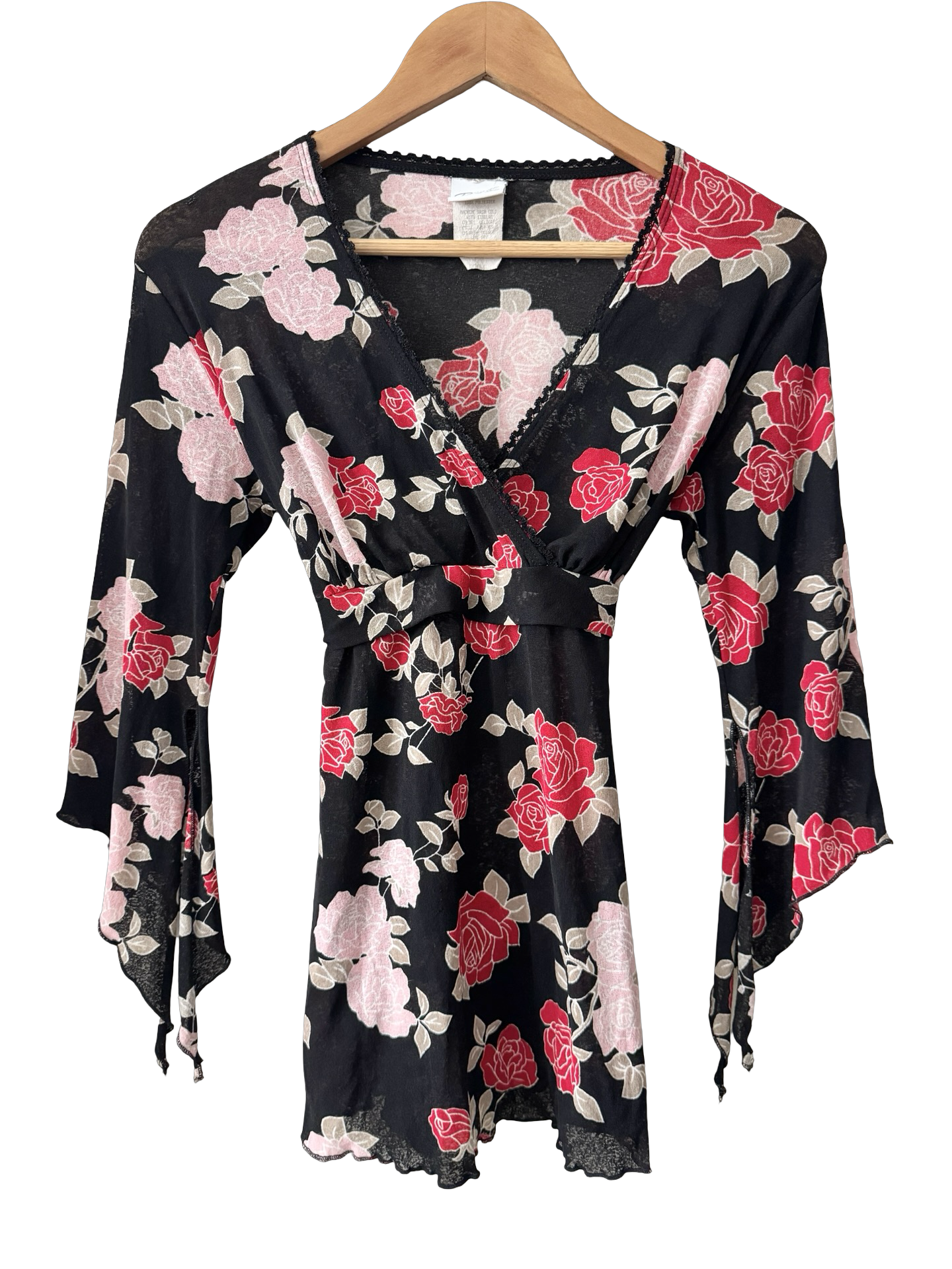 Vintage 90s Rose Noir Tie Bell Sleeve Top (M)