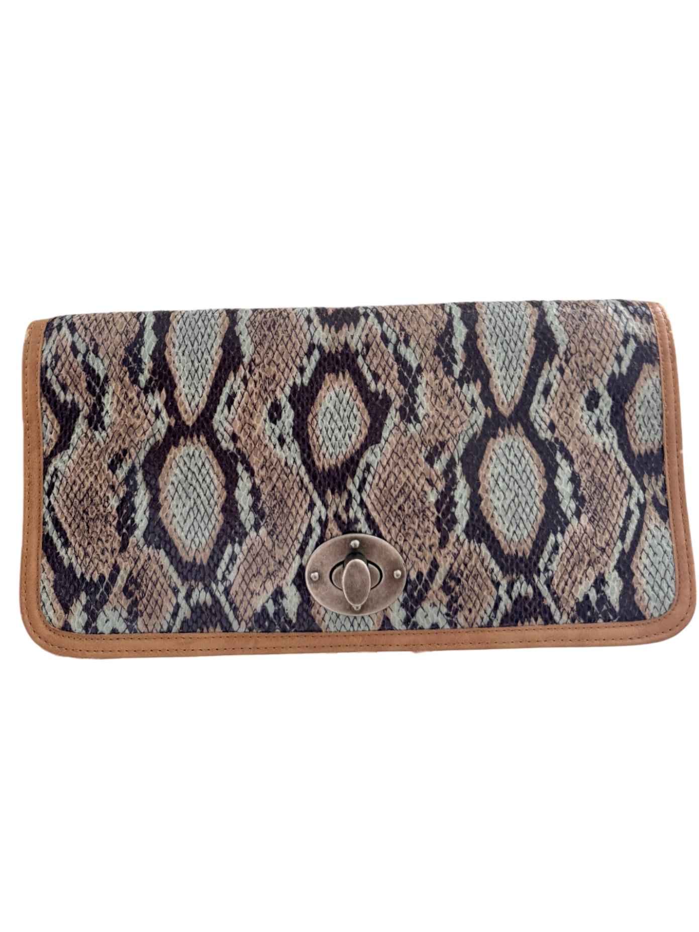 Vintage Neutral Snakeskin Envelope Clutch